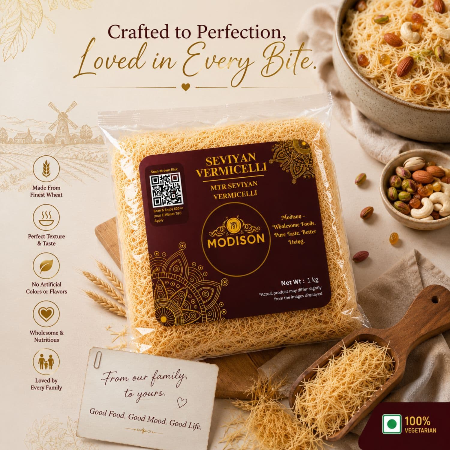 MODISON Seviyan Vermicelli Hard Wheat Semolina Pasta 1kg by Modison, view 5