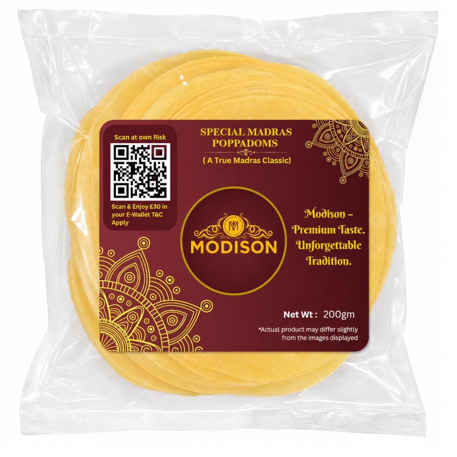 MODISON Special Madras Poppadoms Indian Papad Crispy Lentil Wafer 200g by Modison, view 1