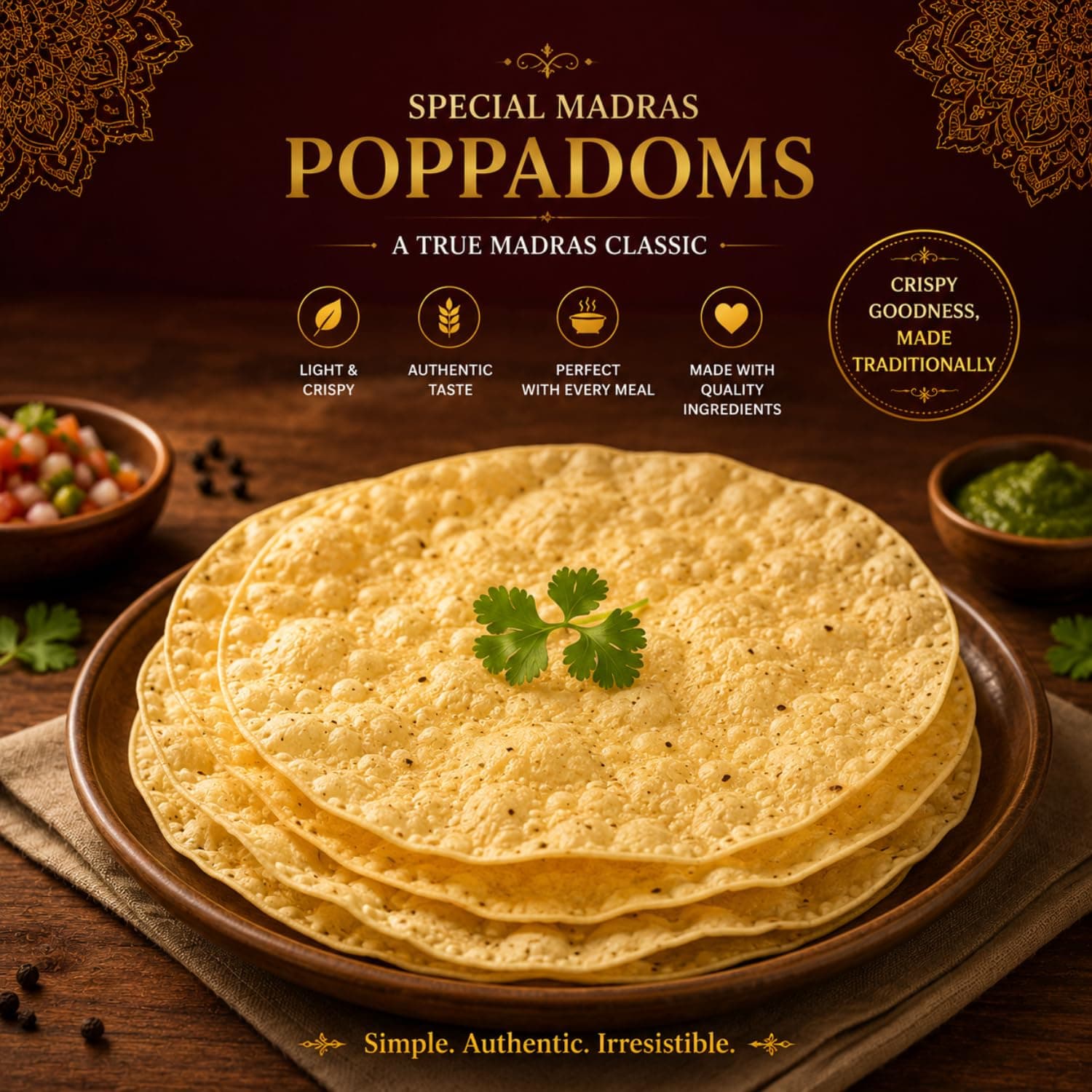 MODISON Special Madras Poppadoms Indian Papad Crispy Lentil Wafer 200g by Modison, view 2