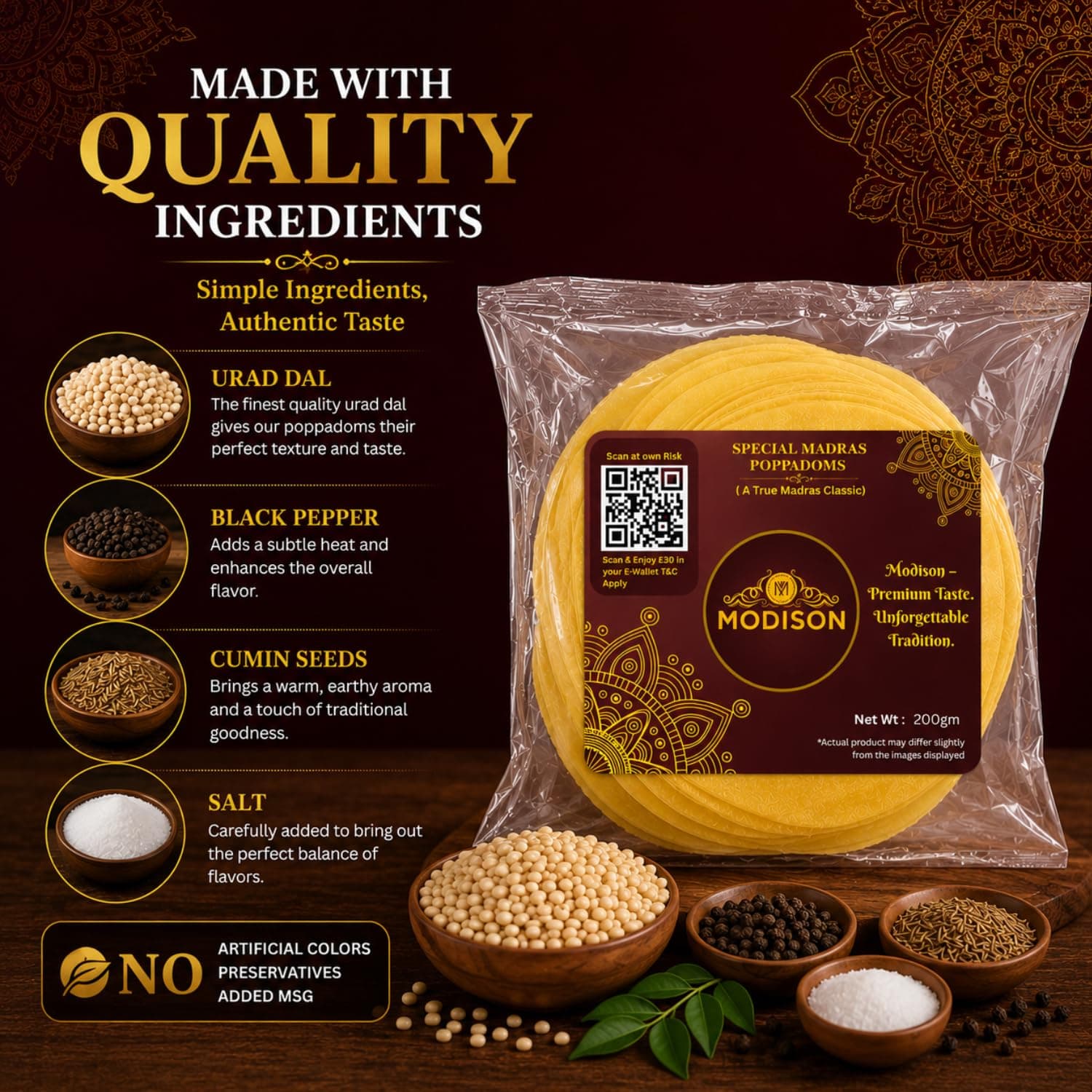 MODISON Special Madras Poppadoms Indian Papad Crispy Lentil Wafer 200g by Modison, view 5