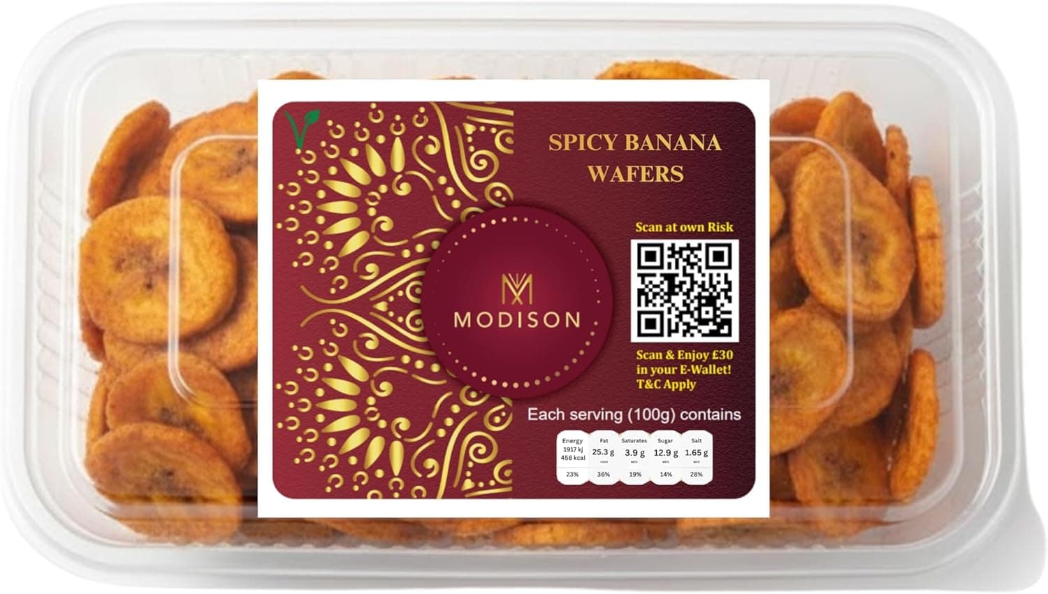 MODISON Spicy Banana Wafers Indian Snacks Crispy 360g by Modison, view 1