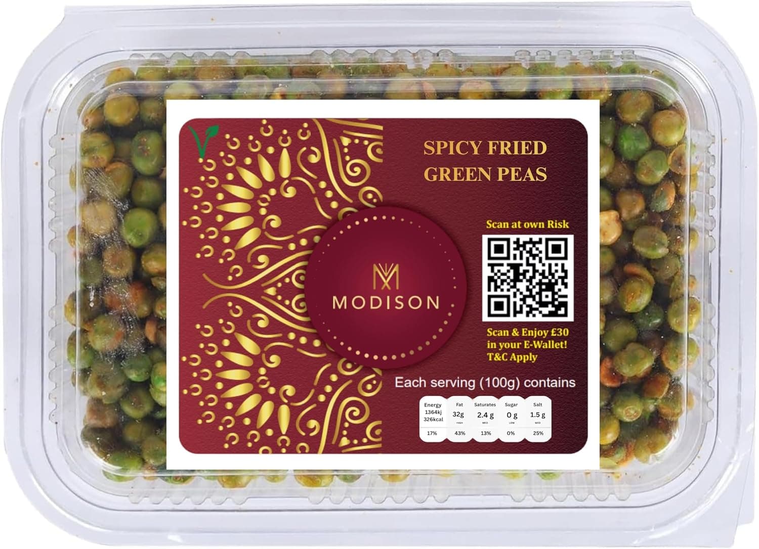 MODISON Spicy Fried Green Peas Healthy Snacks Crispy 180g by Modison, view 1