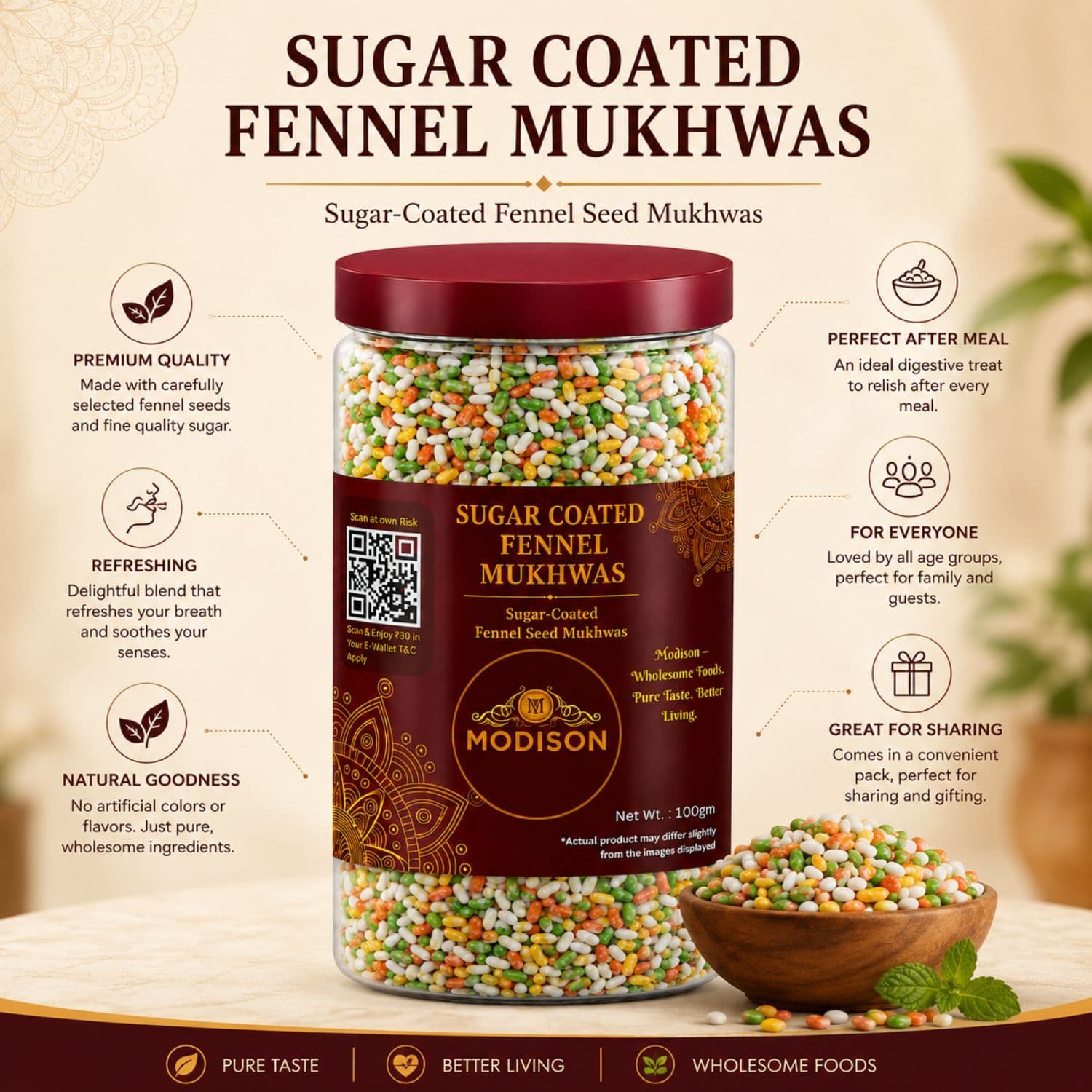 MODISON Sugar Coated Fennel Indian Mouth Freshener Saunf 100g by Modison, view 2