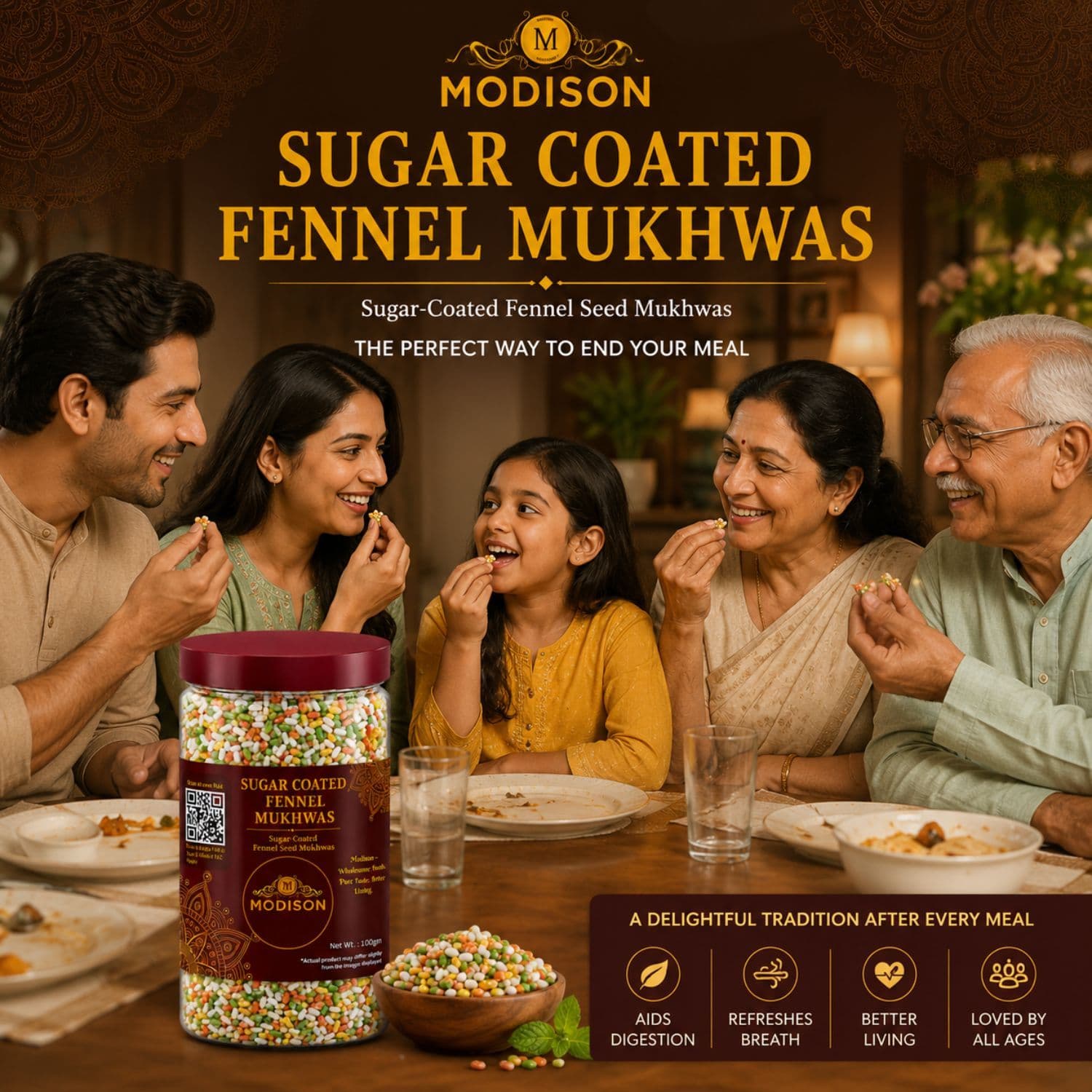MODISON Sugar Coated Fennel Indian Mouth Freshener Saunf 100g by Modison, view 4