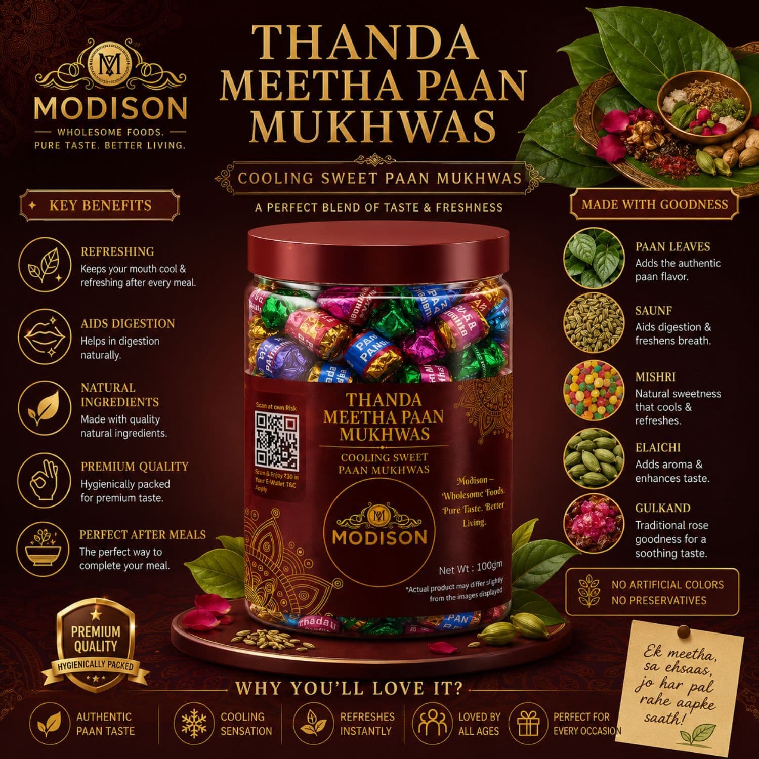 MODISON Thanda Meetha Paan Indian Mouth Freshener Cooling 100g by Modison, view 4