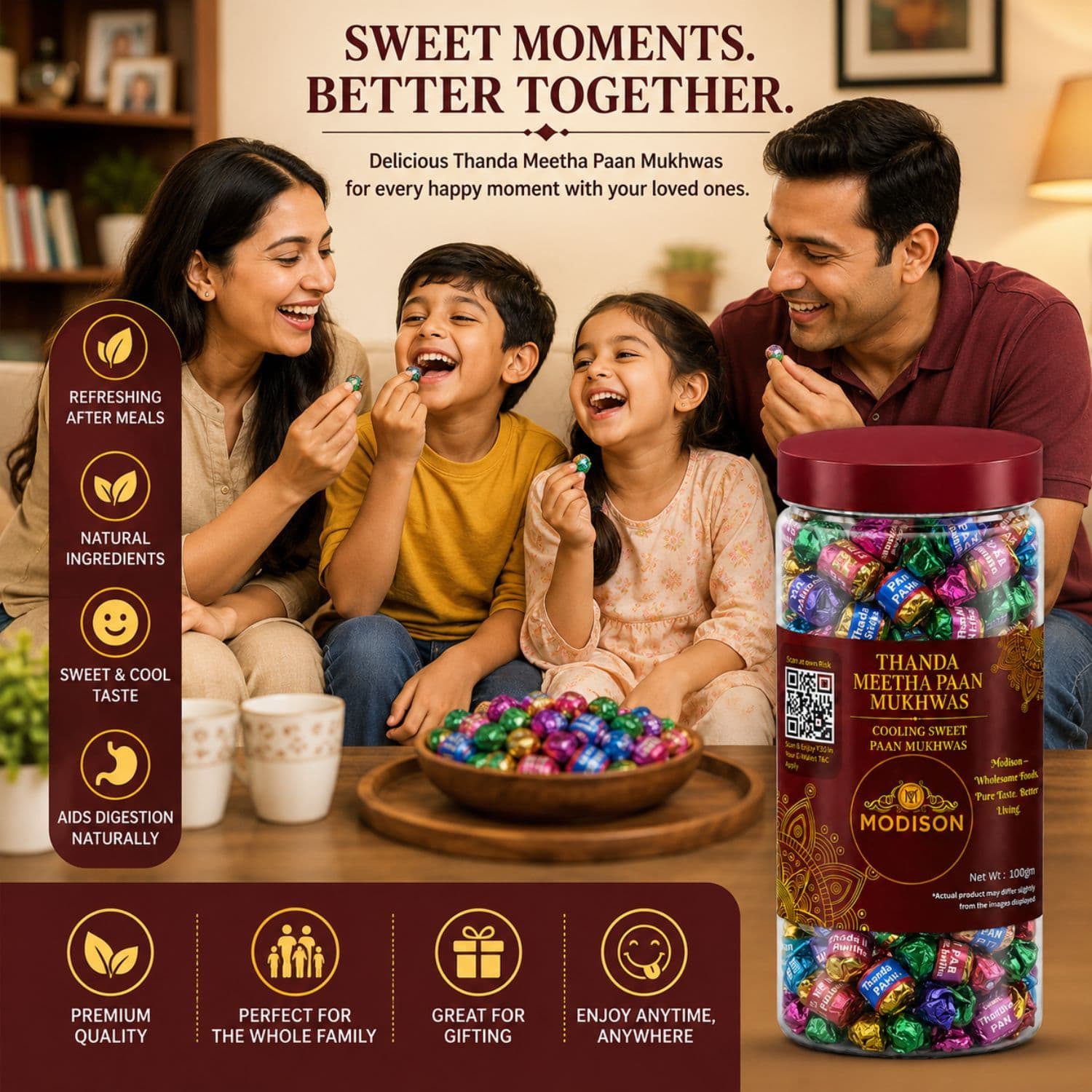MODISON Thanda Meetha Paan Indian Mouth Freshener Cooling 100g by Modison, view 5