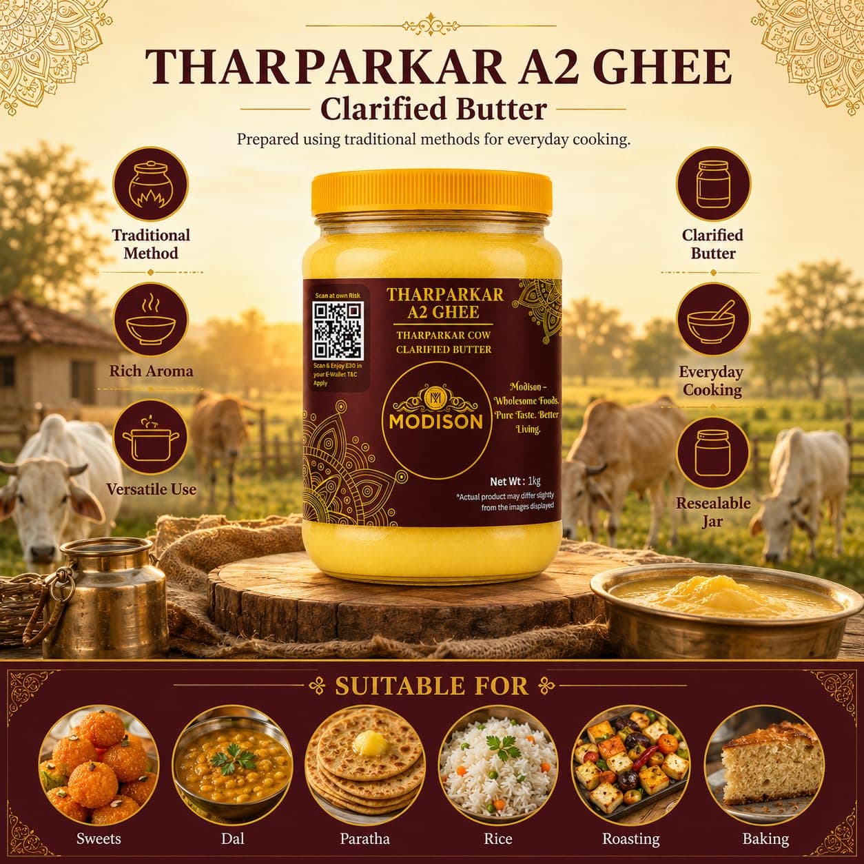 MODISON Tharparkar A2 Cow Ghee Clarified Butter 1kg by Modison, view 2