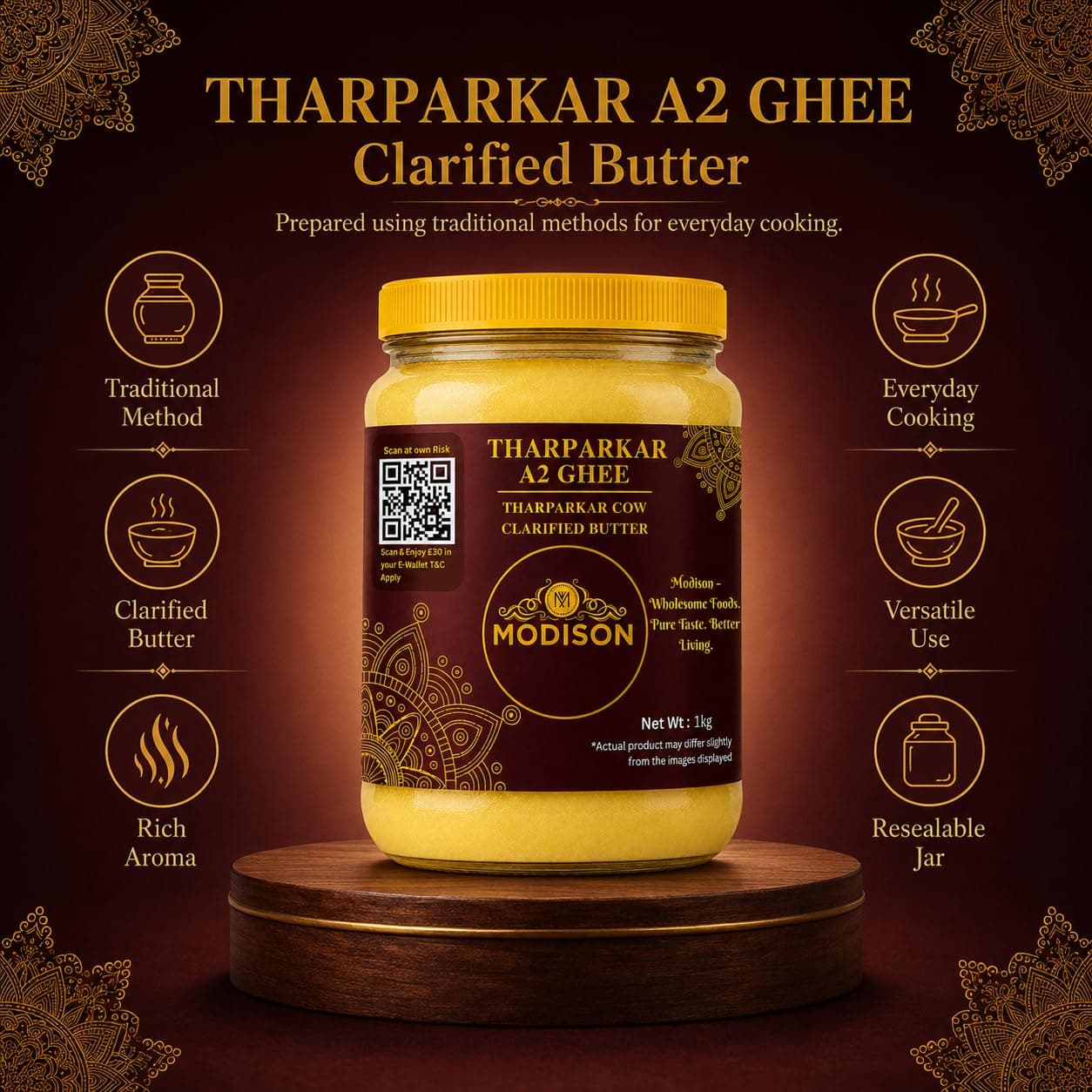 MODISON Tharparkar A2 Cow Ghee Clarified Butter 1kg by Modison, view 3
