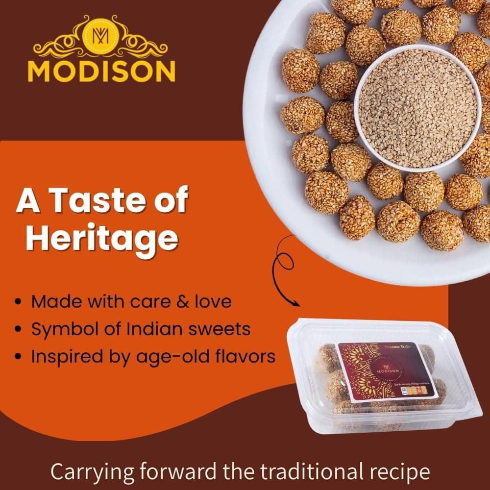 MODISON Til Laddu Indian Sweets Sesame Sweet Balls 180g by Modison, view 5