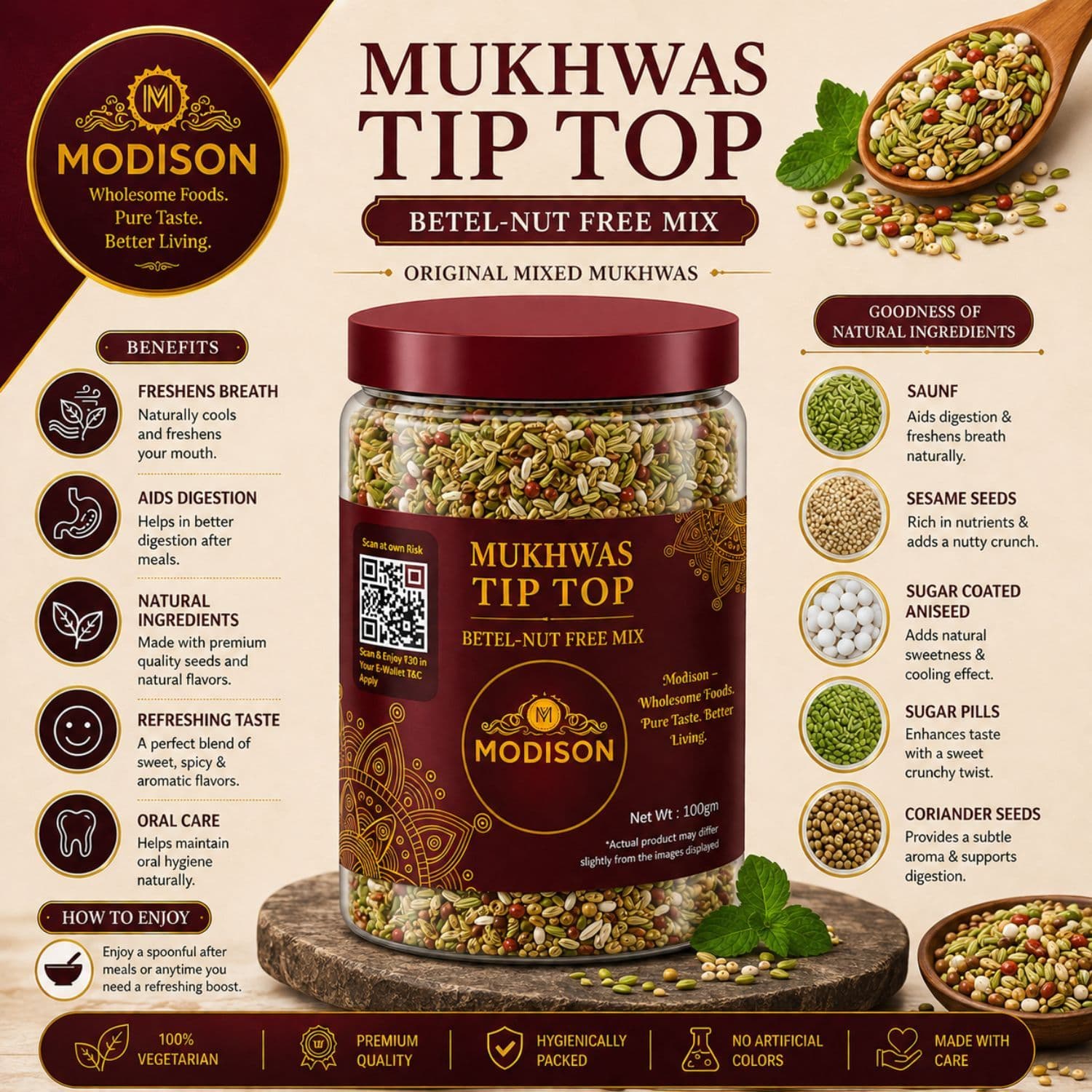 MODISON Tiptop Mukhwas Indian Mouth Freshener Fennel Aniseed 100g by Modison, view 2