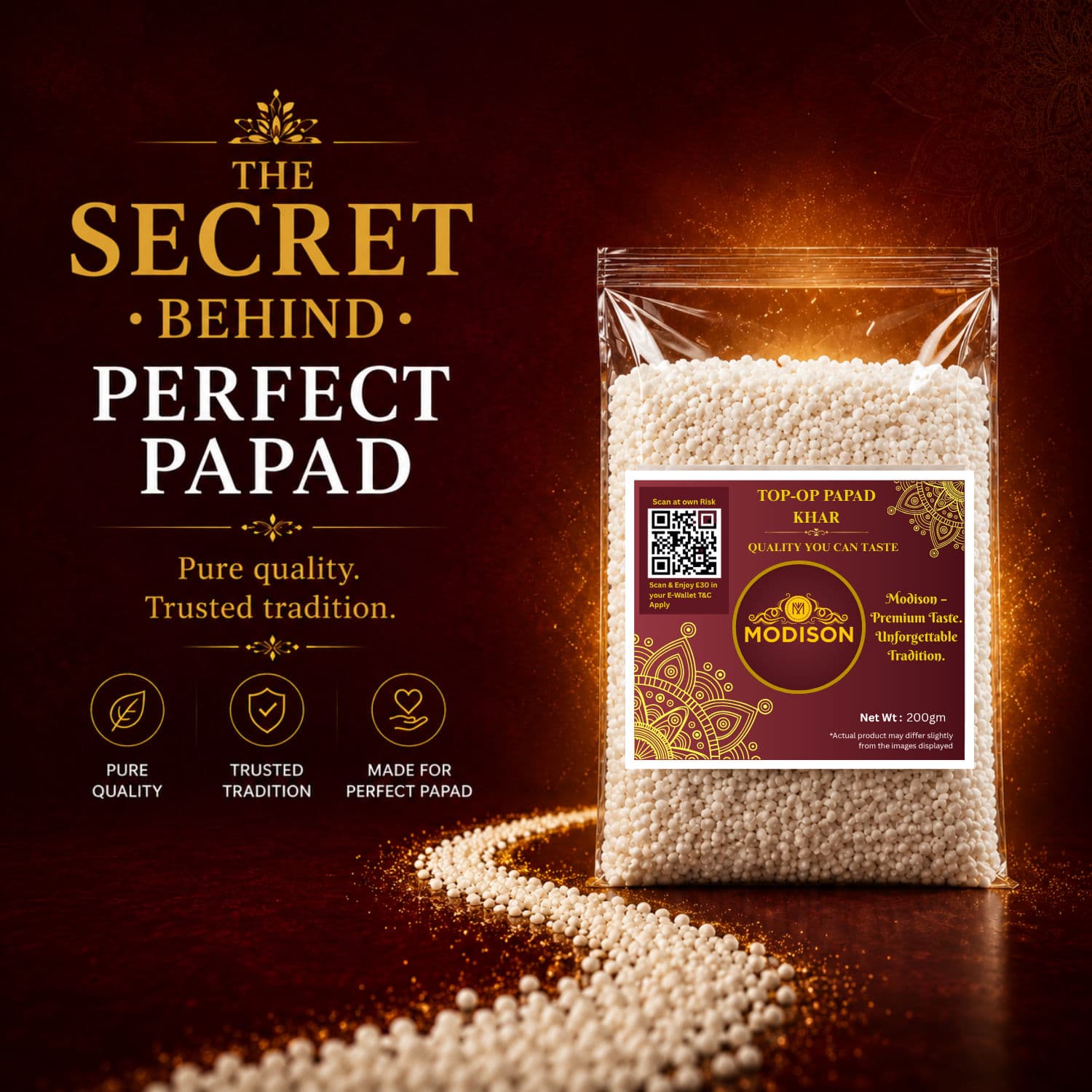MODISON Top Op Papad Khar Indian Papad Ingredient Fine Powder 200g by Modison, view 2