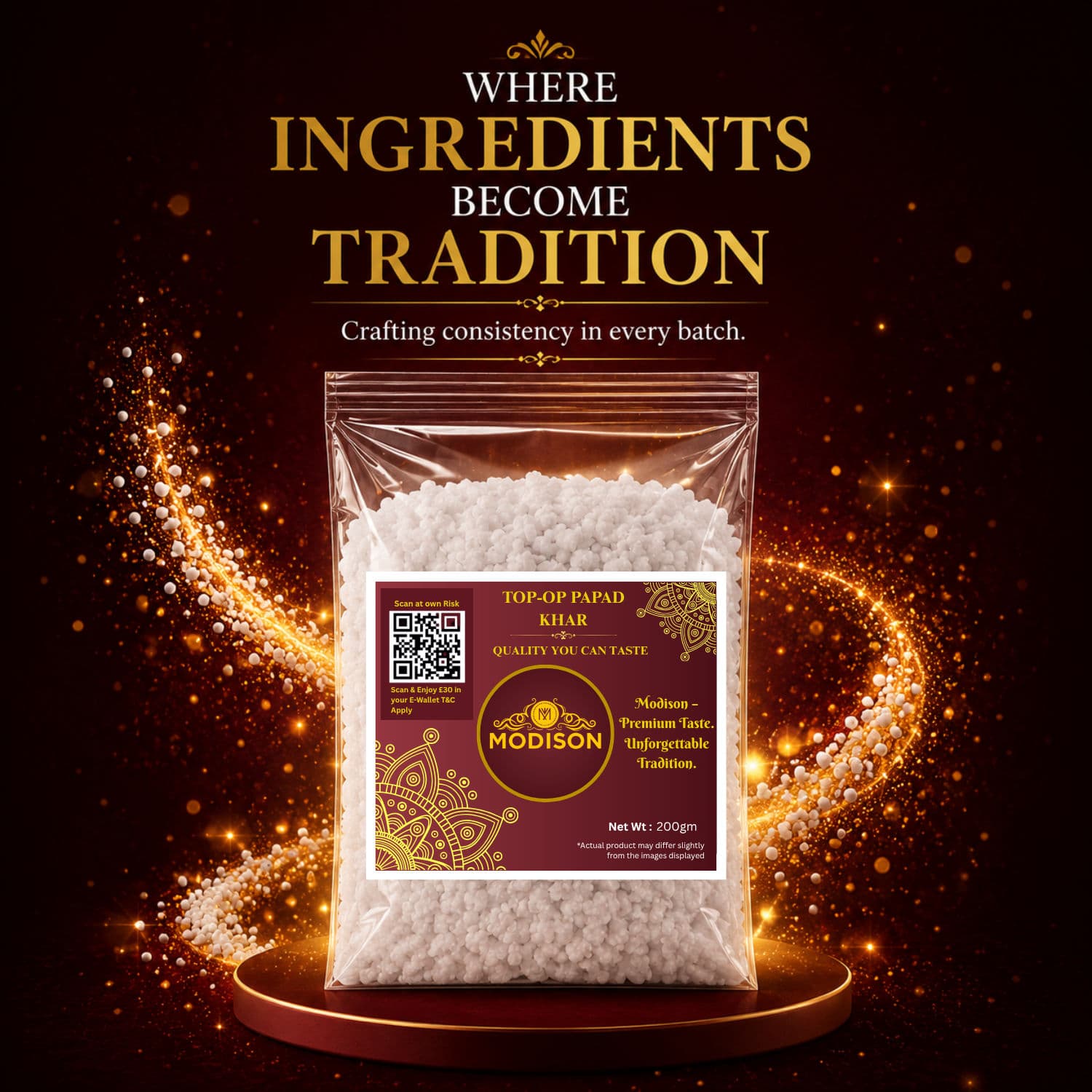MODISON Top Op Papad Khar Indian Papad Ingredient Fine Powder 200g by Modison, view 3