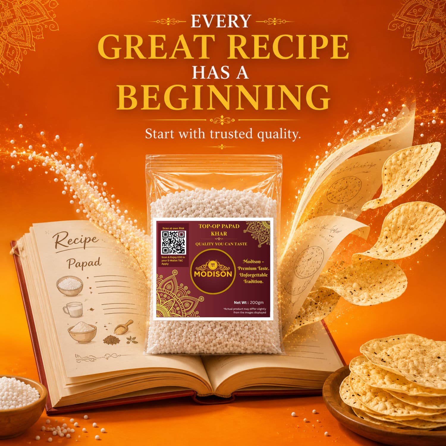 MODISON Top Op Papad Khar Indian Papad Ingredient Fine Powder 200g by Modison, view 5