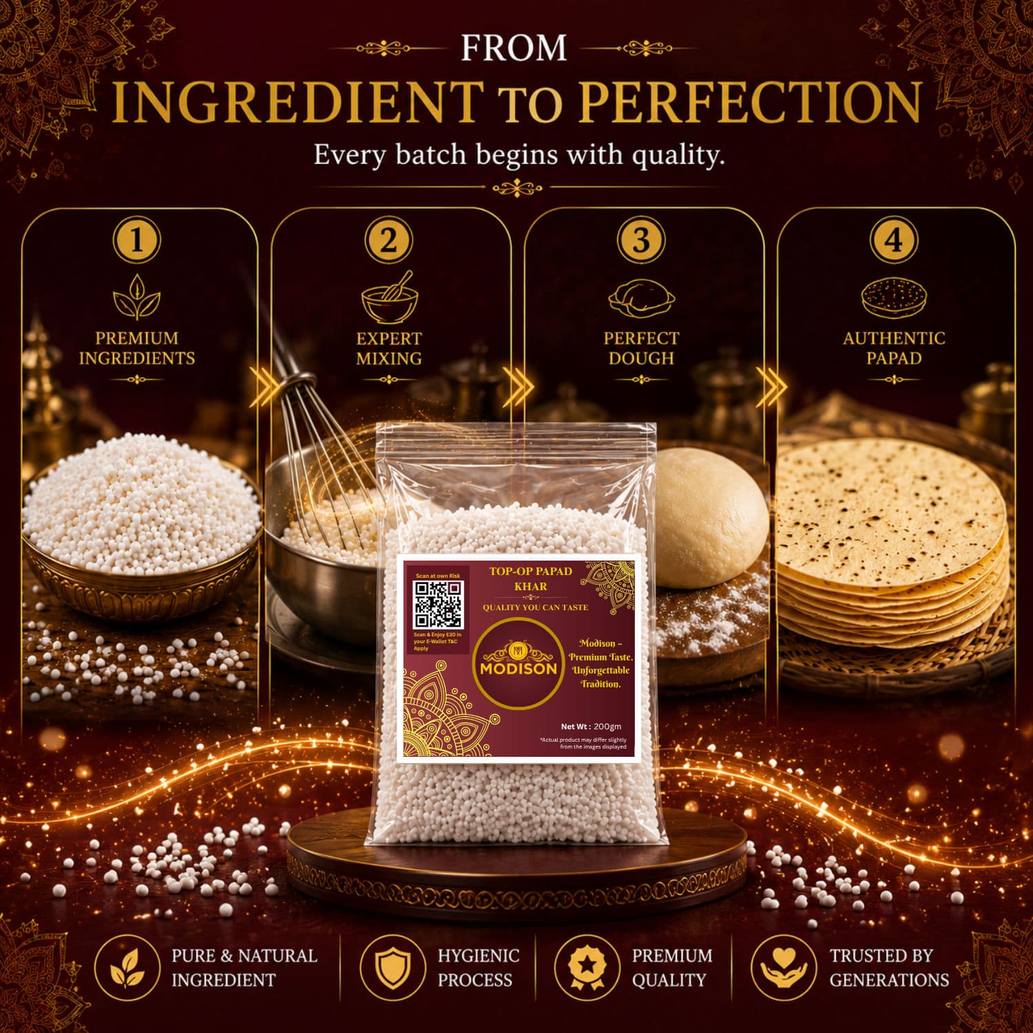 MODISON Top Op Papad Khar Indian Papad Ingredient Fine Powder 200g by Modison, view 6