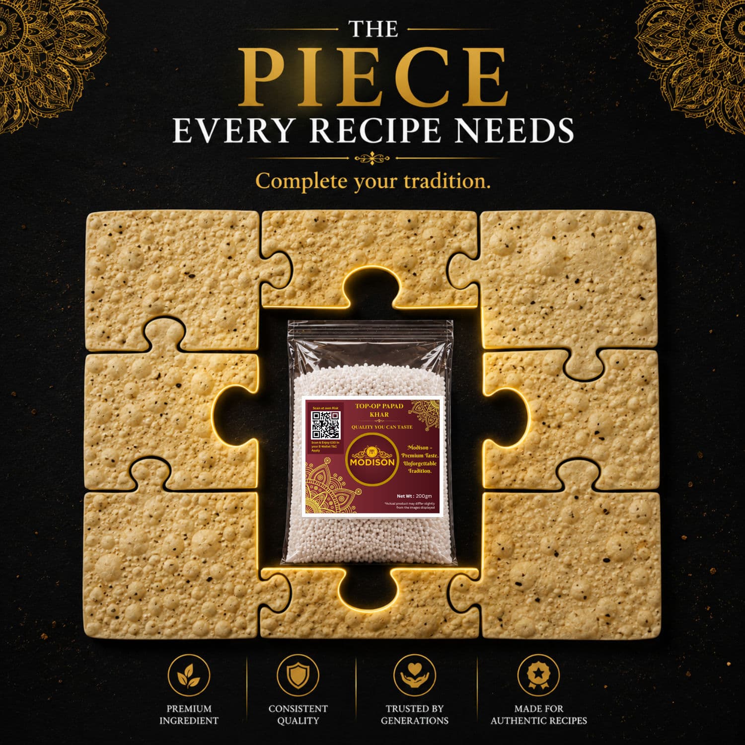 MODISON Top Op Papad Khar Indian Papad Ingredient Fine Powder 200g by Modison, view 8
