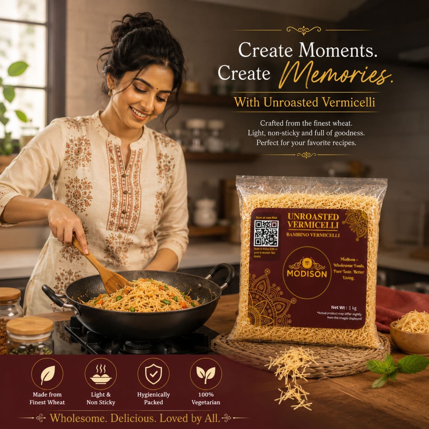 MODISON Unroasted Vermicelli Wheat Semolina Seviyan 1kg by Modison, view 4