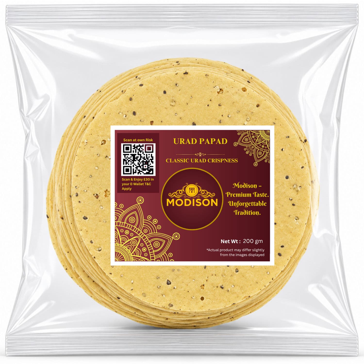 MODISON Urad Papad Indian Papad Crispy Lentil Wafer 200g by Modison, view 1