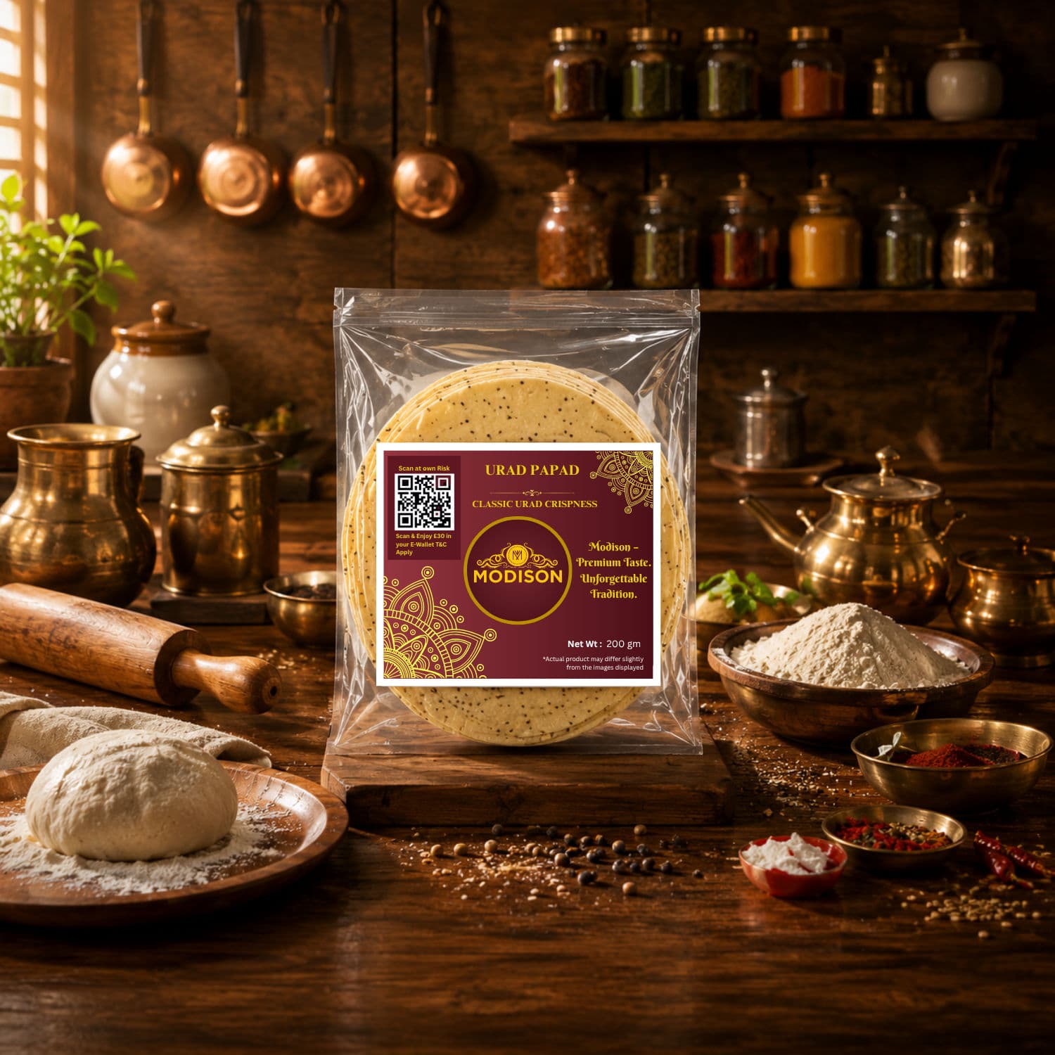 MODISON Urad Papad Indian Papad Crispy Lentil Wafer 200g by Modison, view 3