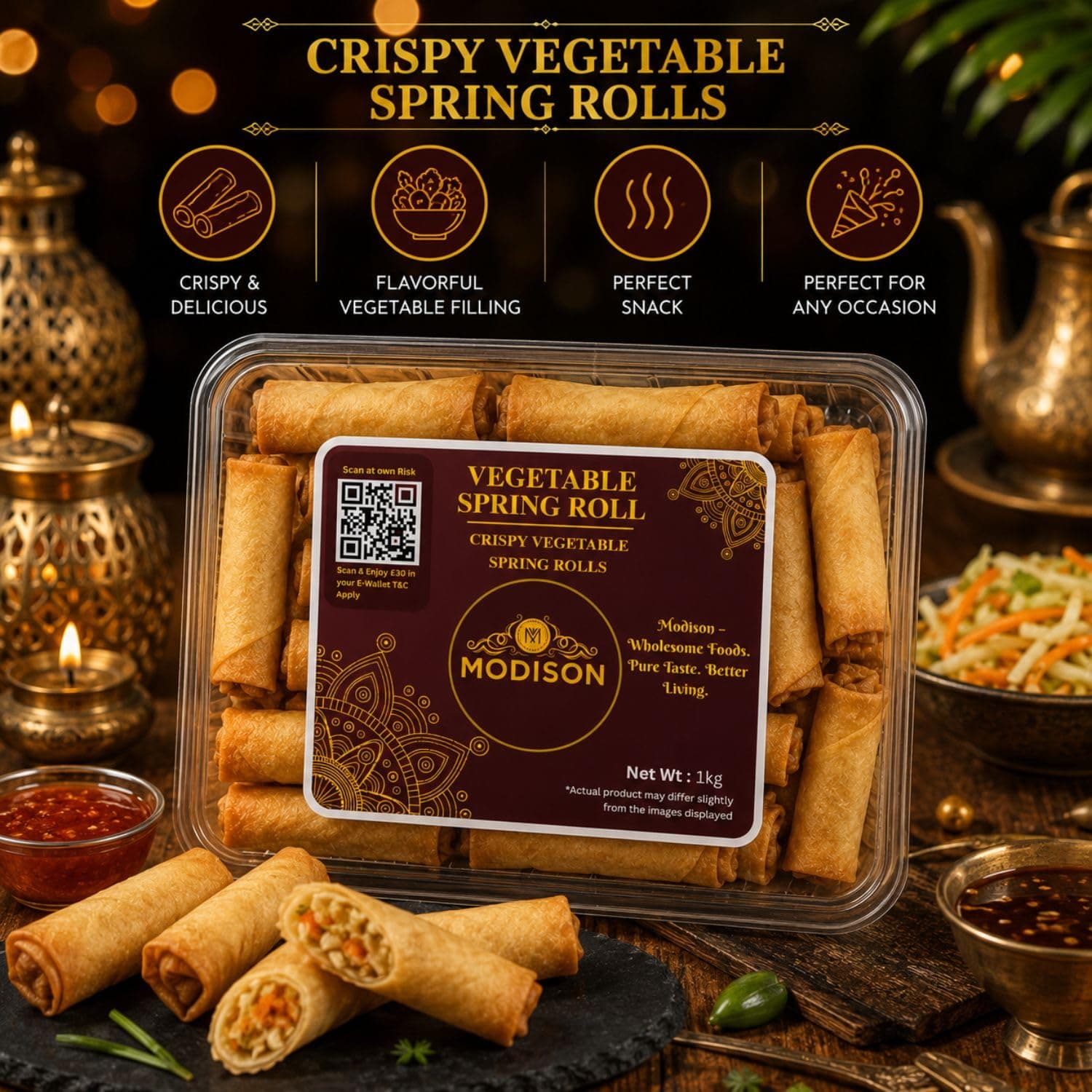 MODISON Vegetable Spring Roll Ready to Cook Frozen Snack 1kg by Modison, view 5
