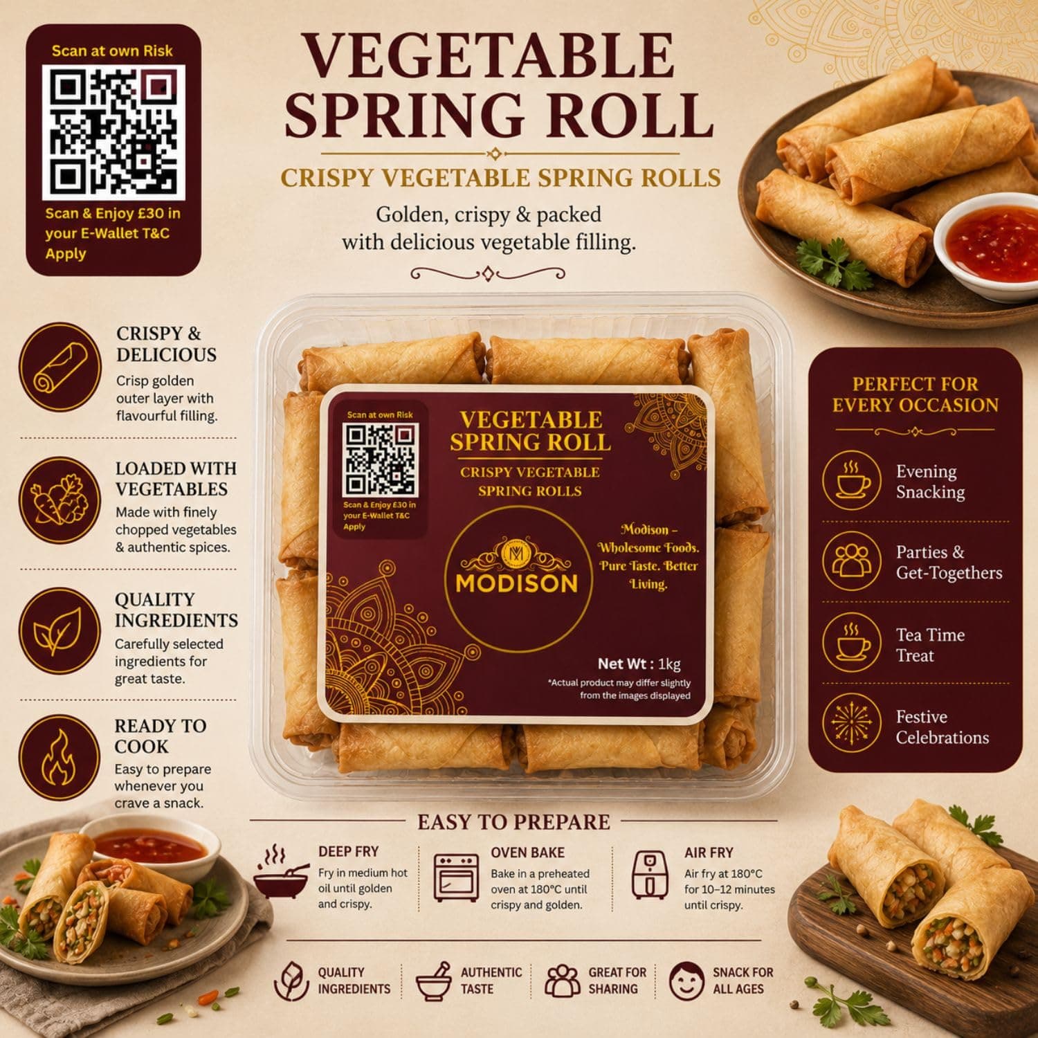 MODISON Vegetable Spring Roll Ready to Cook Frozen Snack 1kg by Modison, view 8