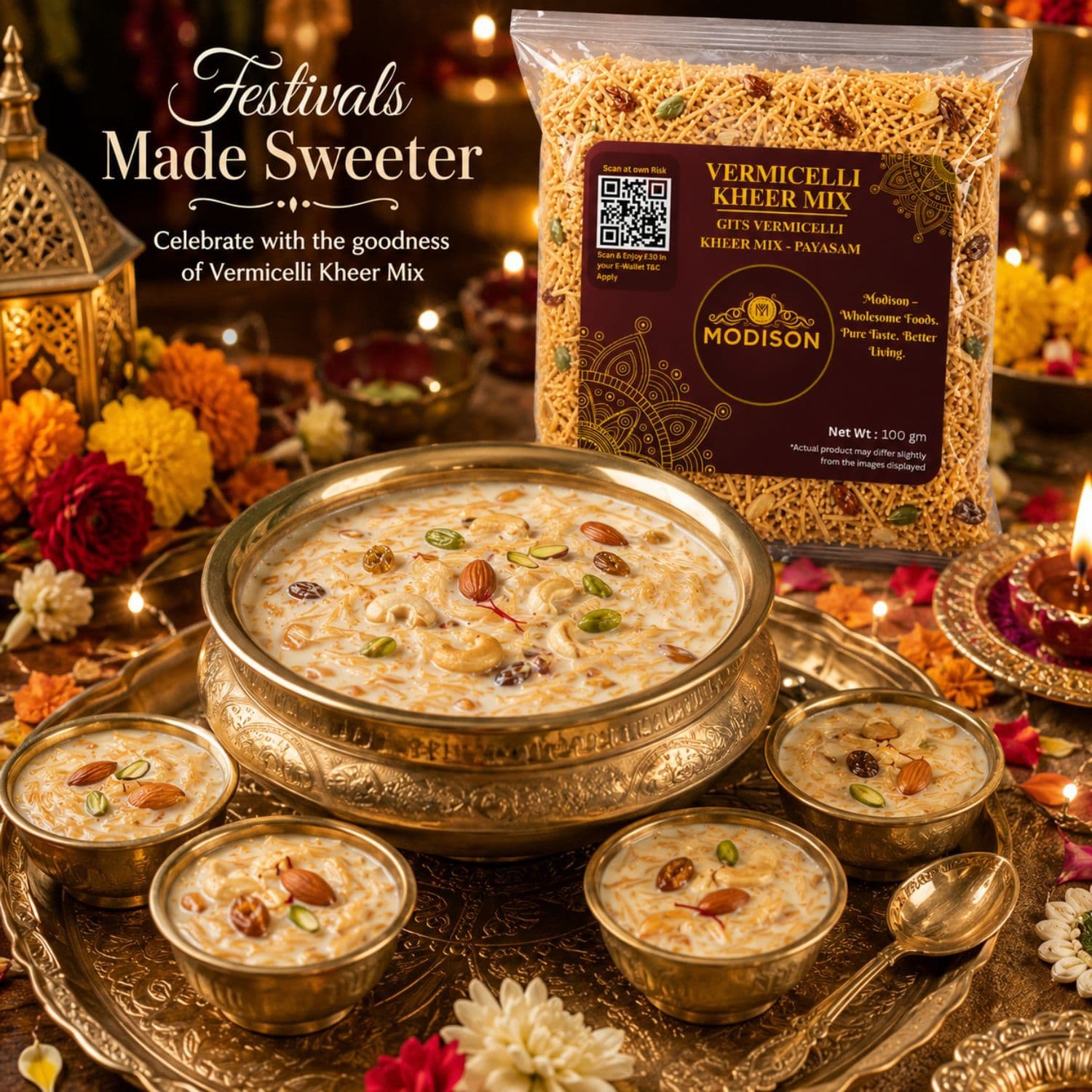 MODISON Vermicelli Kheer Mix Instant Payasam Dessert Mix 100g by Modison, view 3