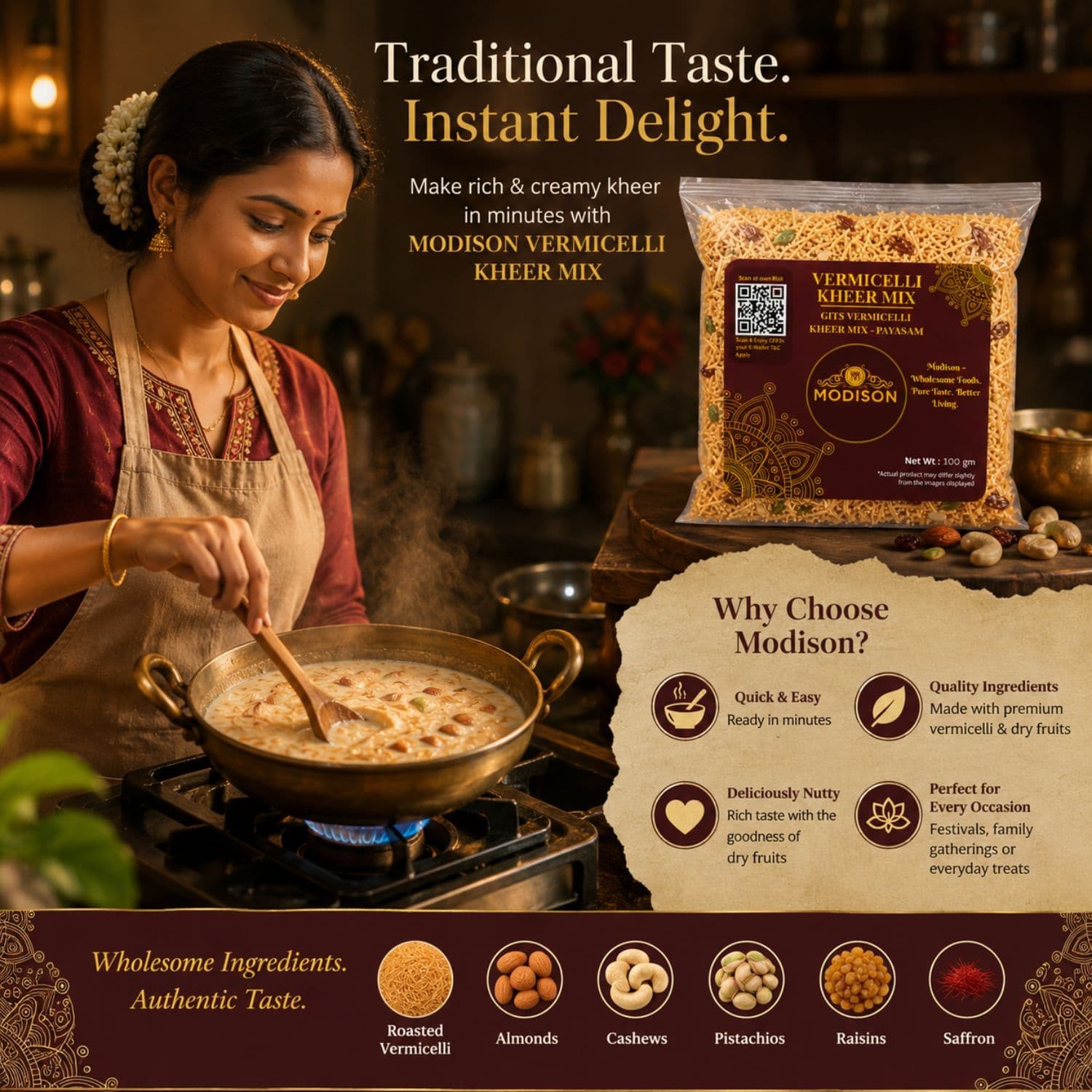 MODISON Vermicelli Kheer Mix Instant Payasam Dessert Mix 100g by Modison, view 4