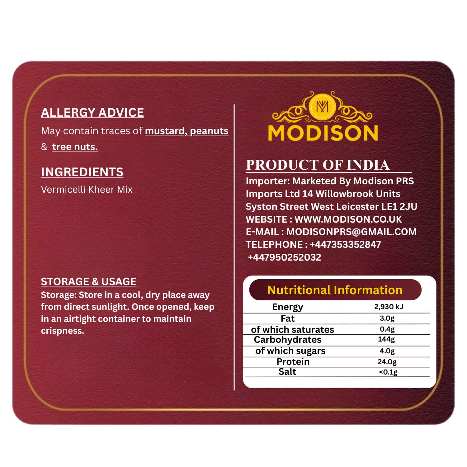 MODISON Vermicelli Kheer Mix Instant Payasam Dessert Mix 100g by Modison, view 9