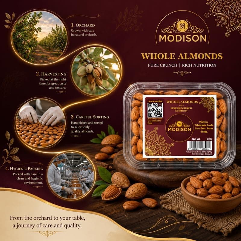 MODISON Whole Almonds Indian Dry Fruit California Badam 180g by Modison, view 4