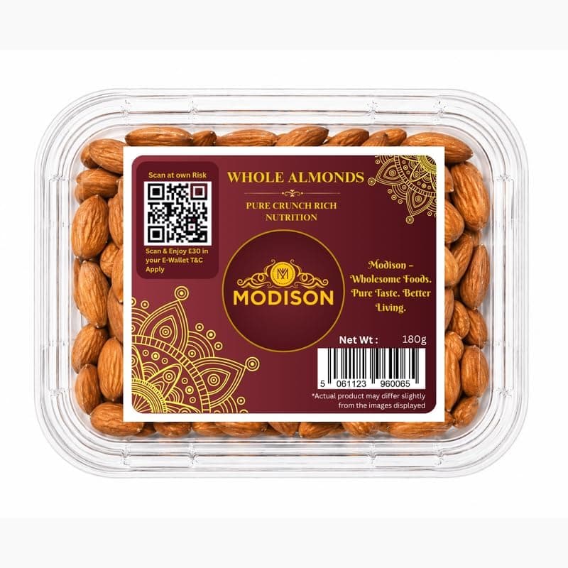 MODISON Whole Almonds Indian Dry Fruit California Badam 180g by Modison, view 1