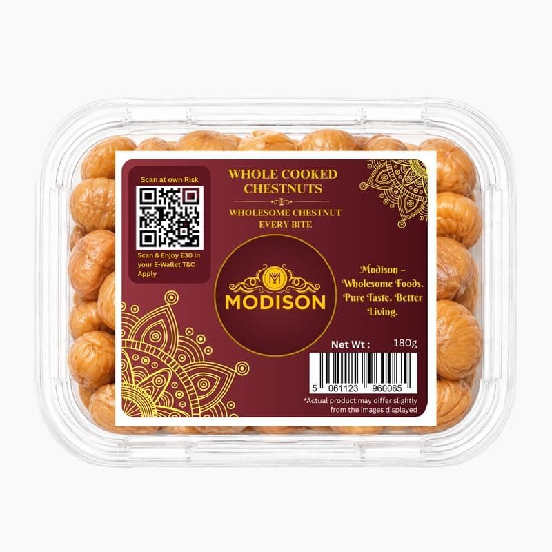 MODISON Whole Cooked Chestnuts Ready To Eat Indian Snacks 180g by Modison, view 1