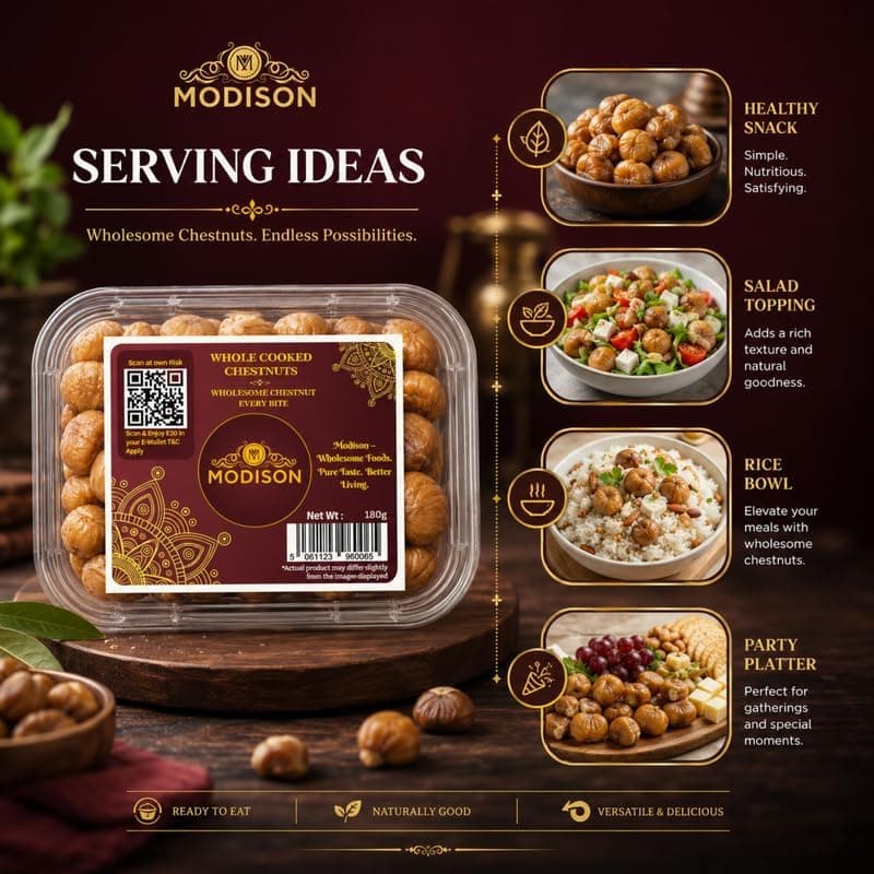 MODISON Whole Cooked Chestnuts Ready To Eat Indian Snacks 180g by Modison, view 2
