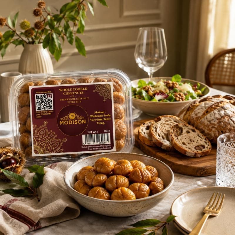 MODISON Whole Cooked Chestnuts Ready To Eat Indian Snacks 180g by Modison, view 6