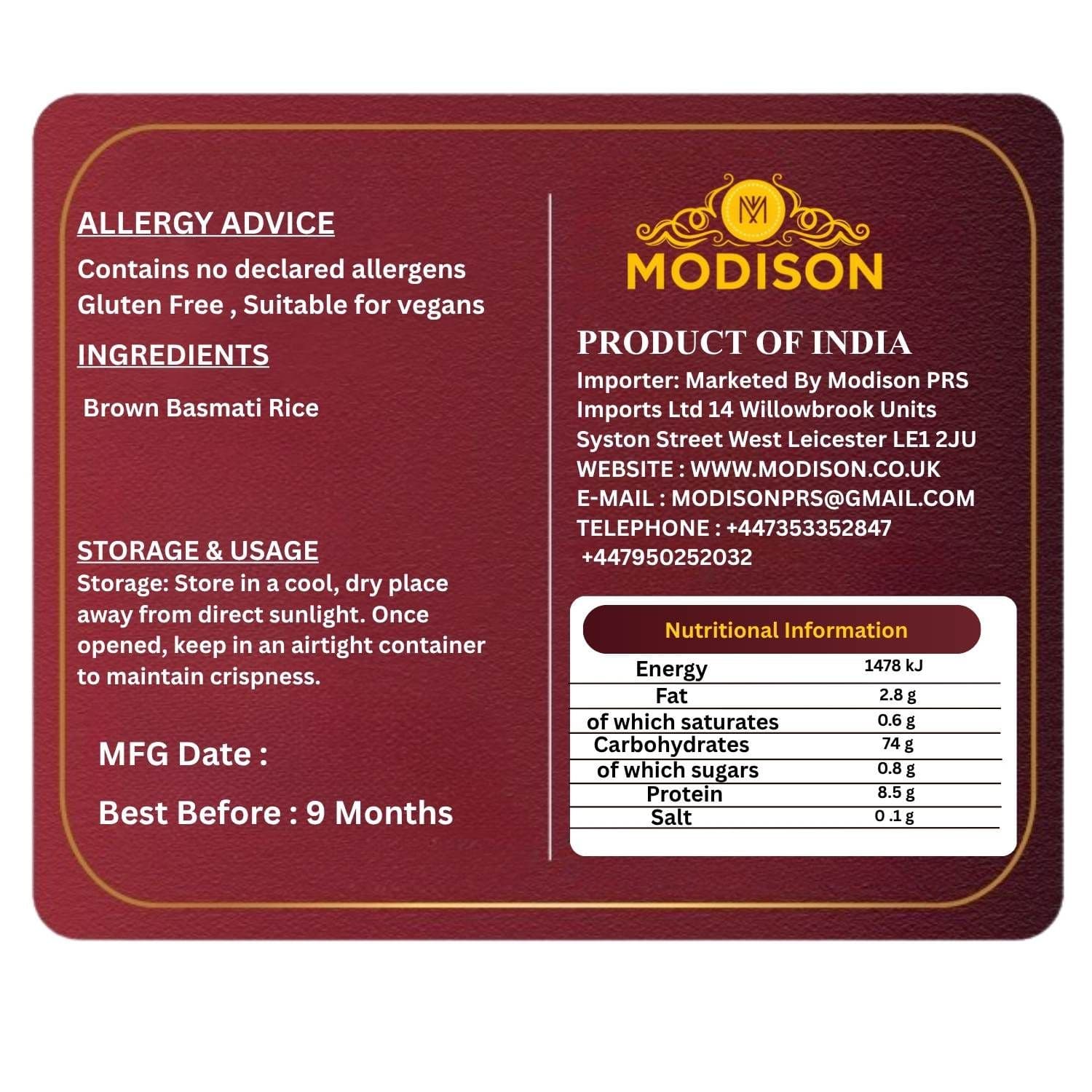 Natural Brown Basmati Rice by Modison, view 9