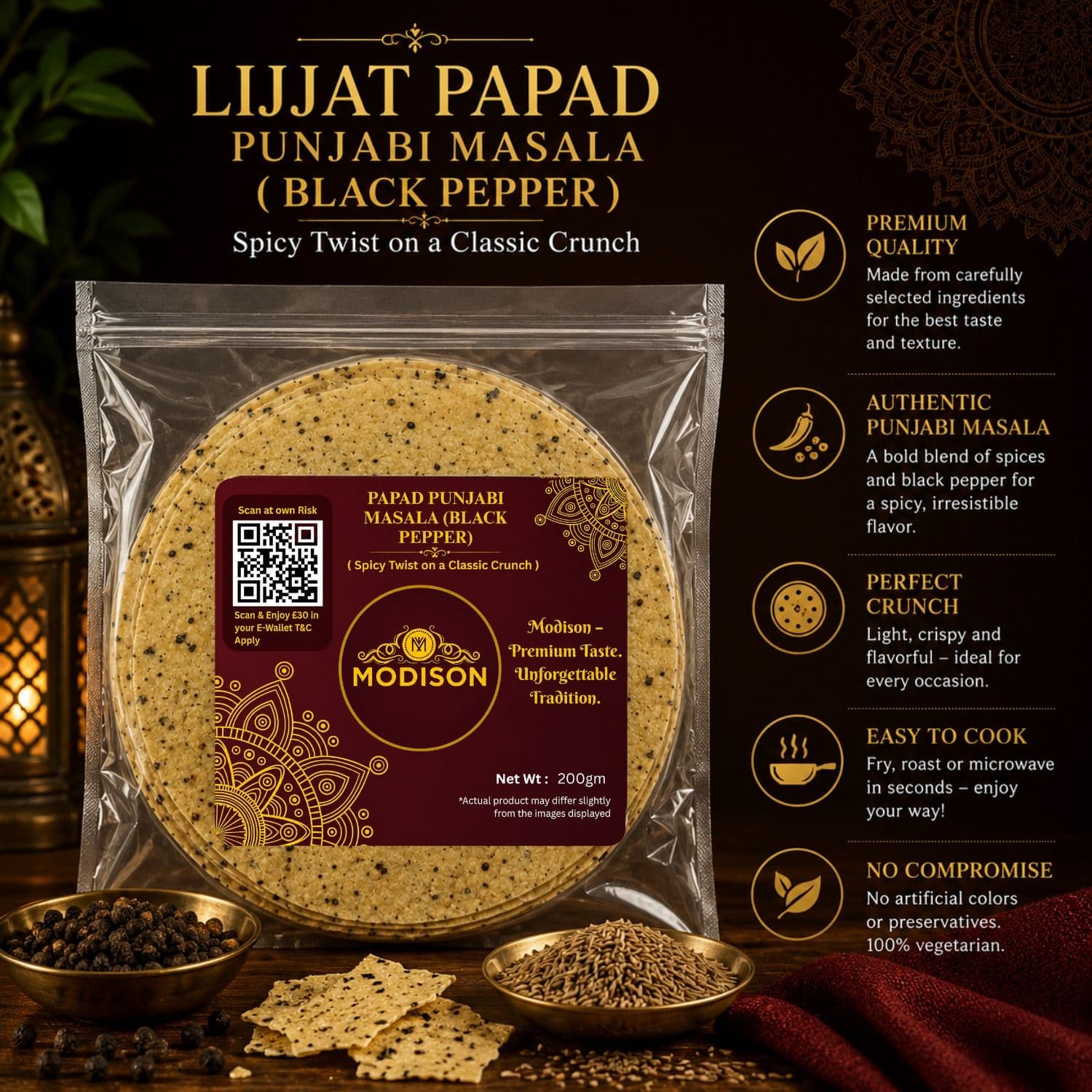 Papad Punjabi Masala (Black Pepper) by Modison, view 2