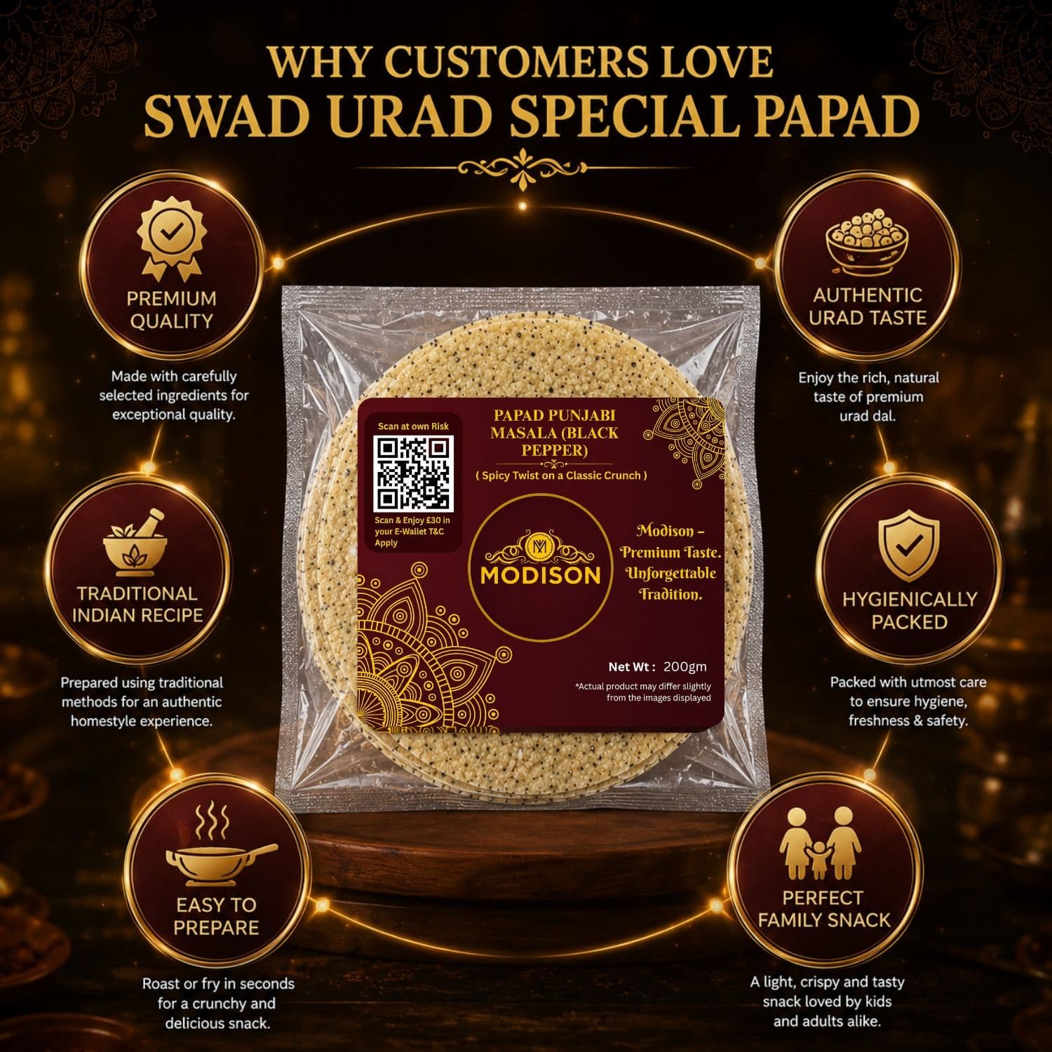 Papad Punjabi Masala (Black Pepper) by Modison, view 3