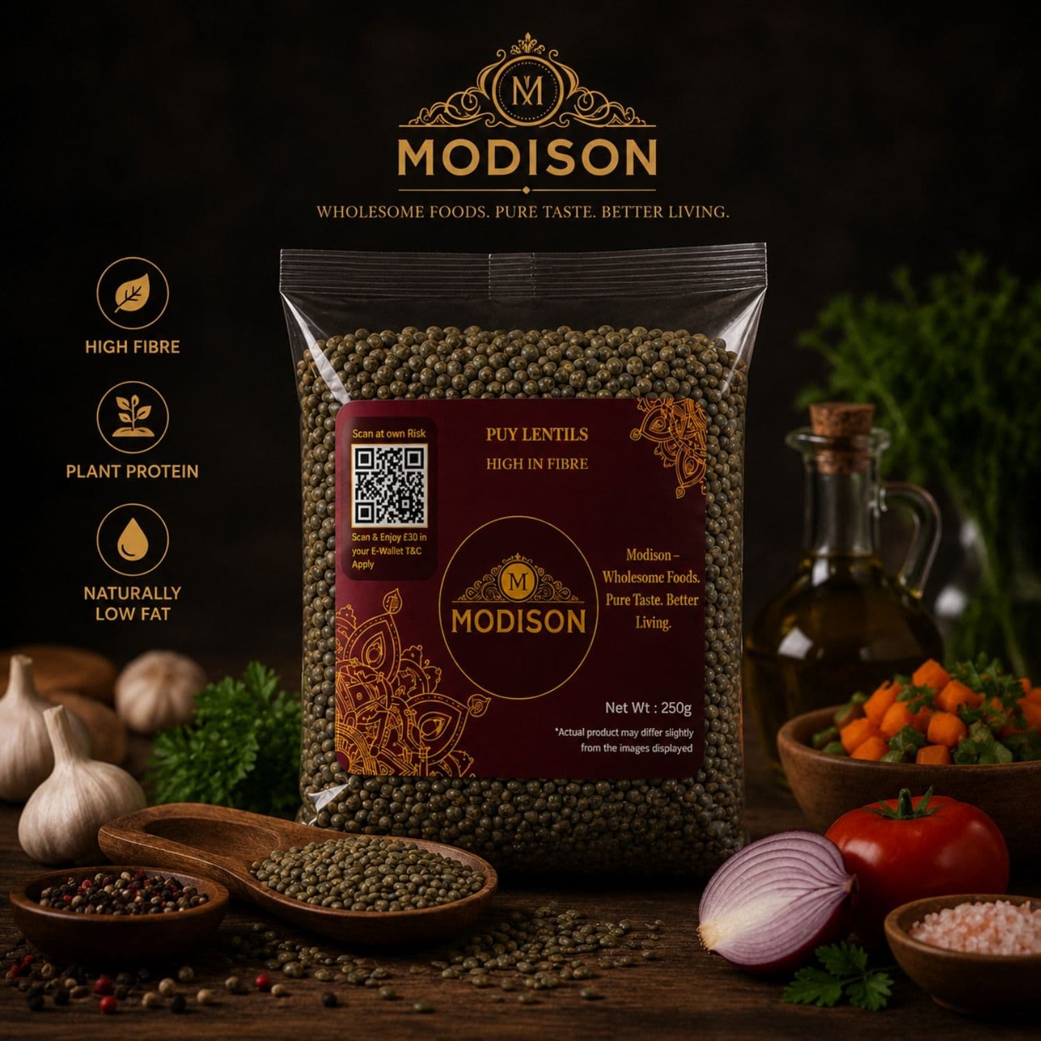 Puy Lentils 250g pack of 6 by Modison, view 7