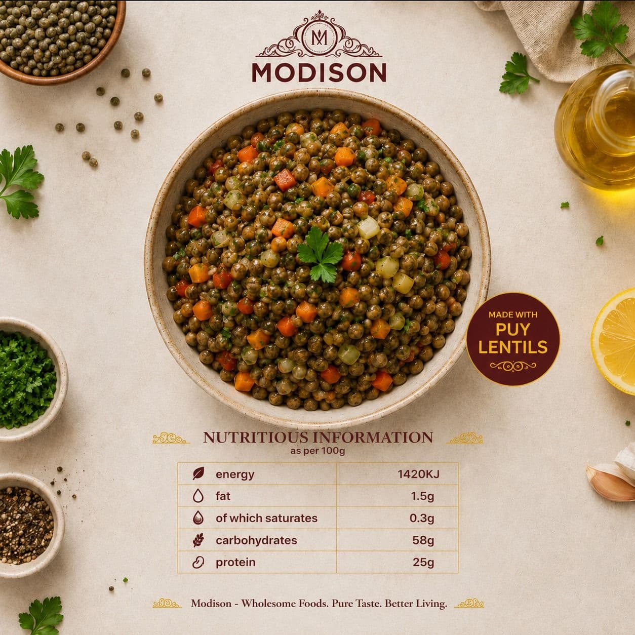Puy Lentils 250g pack of 6 by Modison, view 8