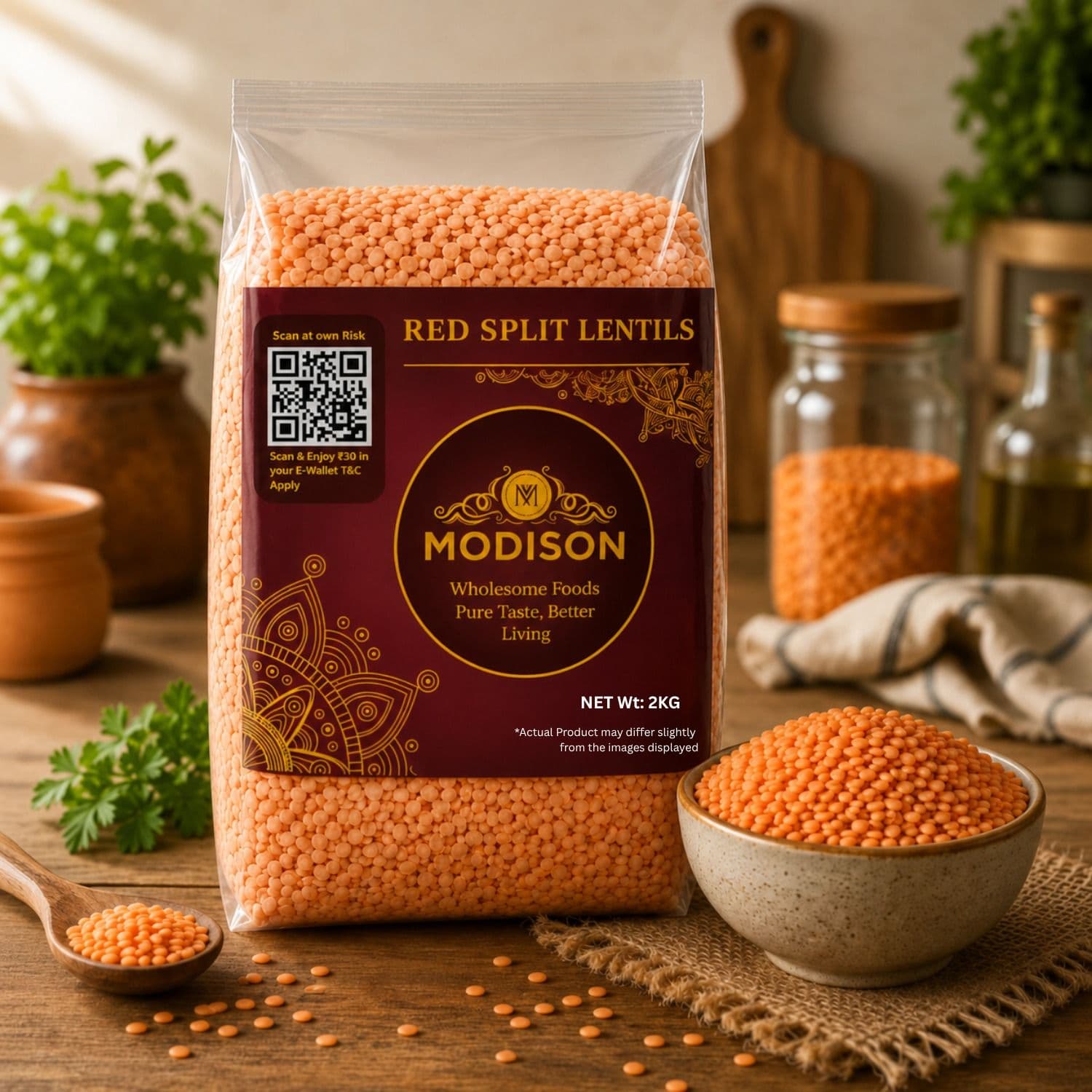 Red Split Lentils 2KG by Modison, view 2