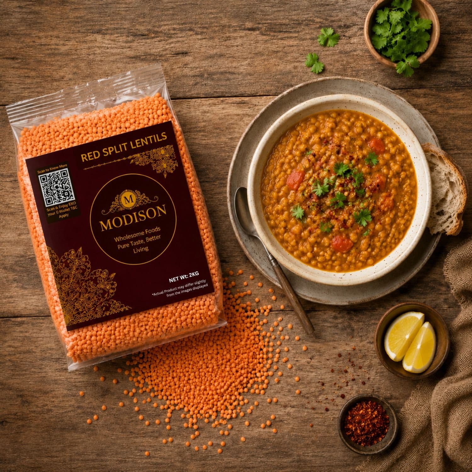 Red Split Lentils 2KG by Modison, view 3