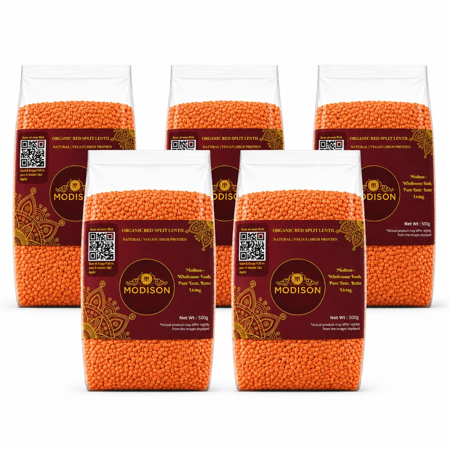 Red Split Lentils 500g Pack of 5 by Modison, view 1