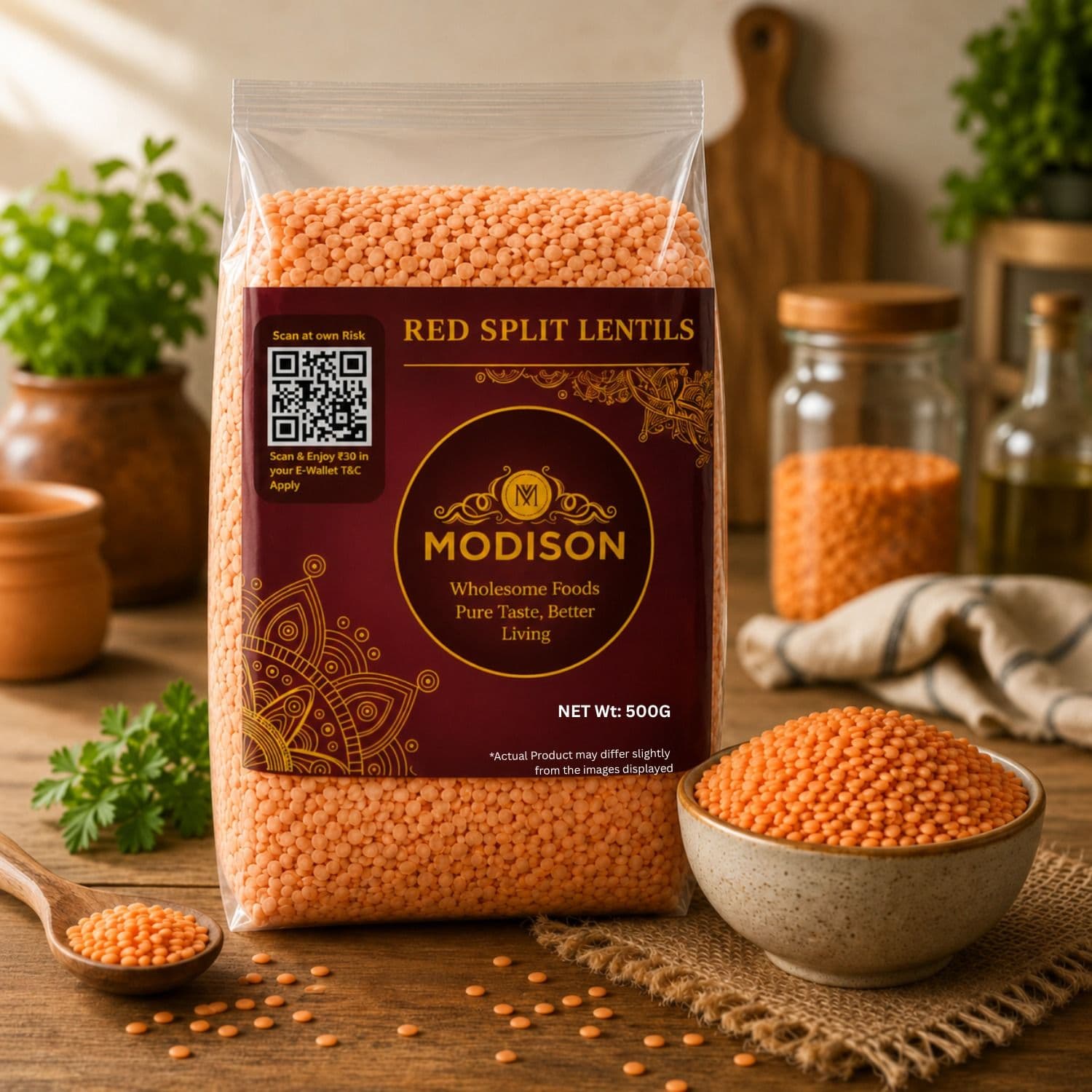 Red Split Lentils 500g Pack of 5 by Modison, view 2