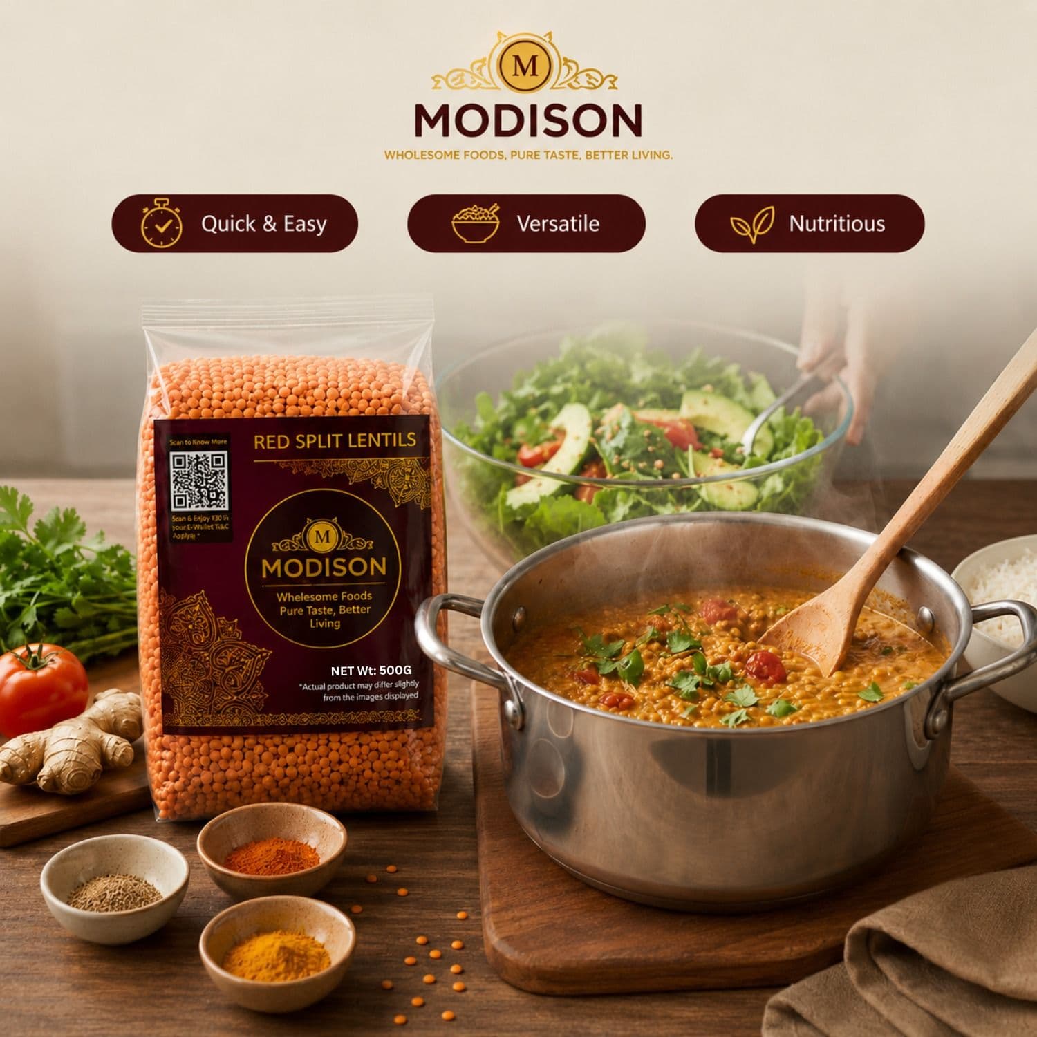 Red Split Lentils 500g Pack of 5 by Modison, view 4