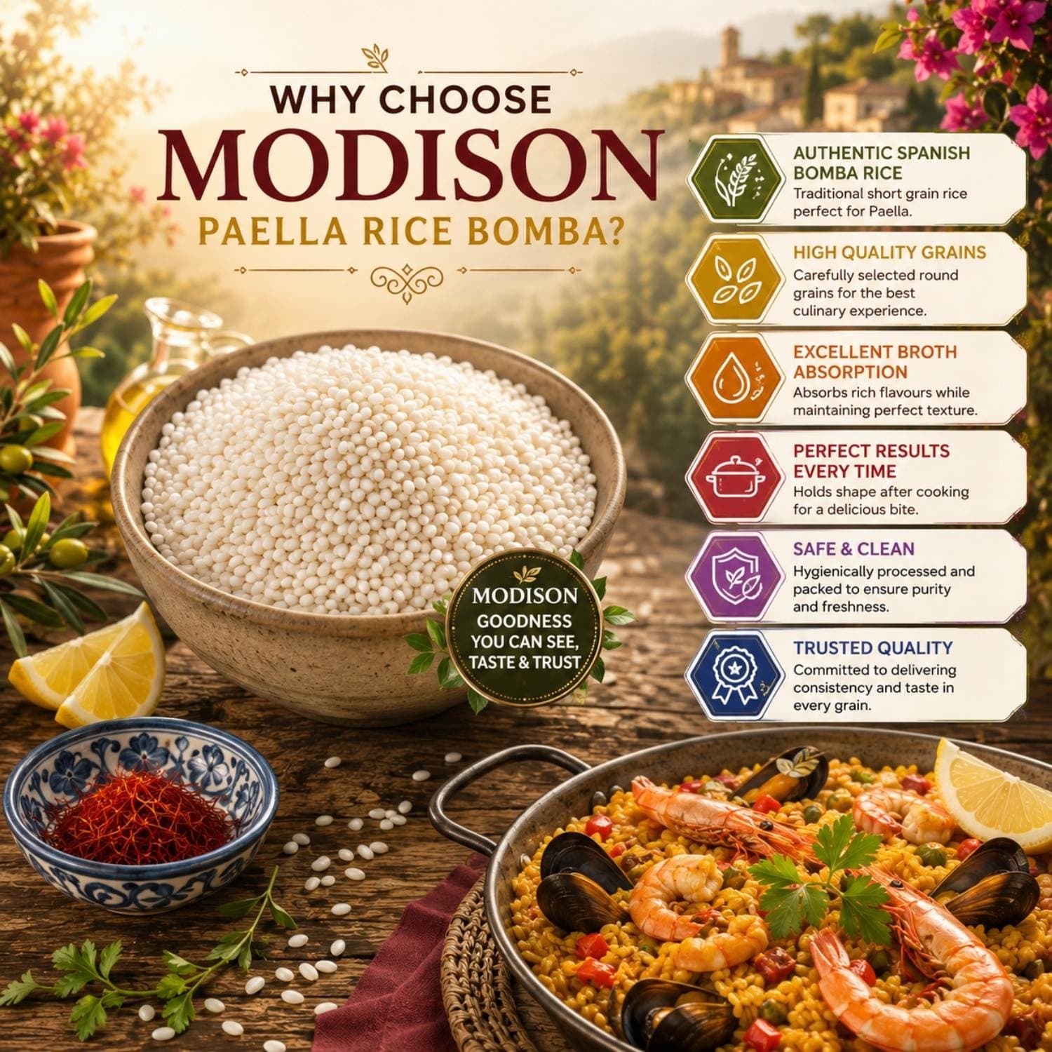 MODISON Spanish Bomba Rice Paella Rice Gluten Free Vegan 1kg by Modison, view 3