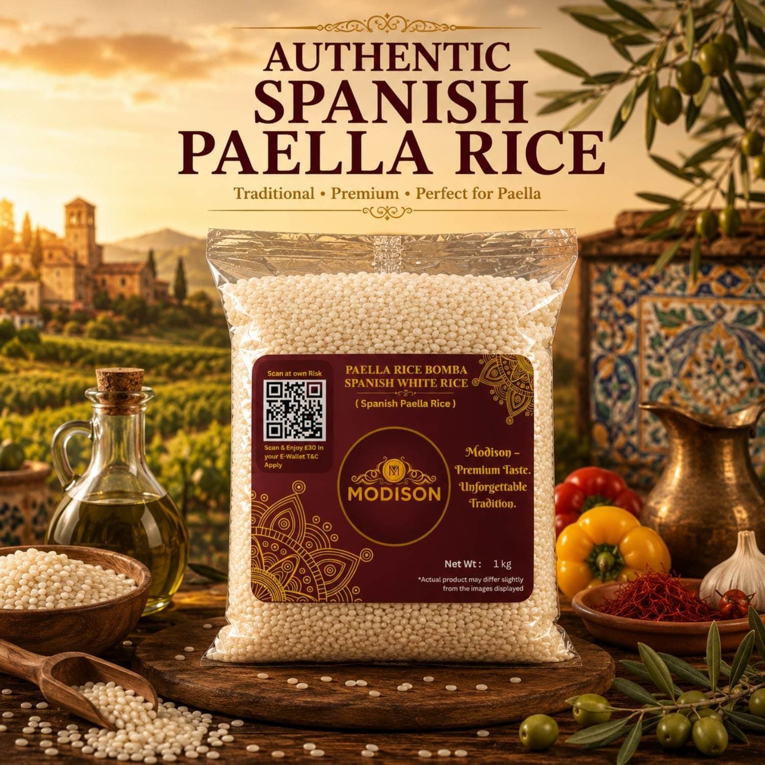 MODISON Spanish Bomba Rice Paella Rice Gluten Free Vegan 1kg by Modison, view 6