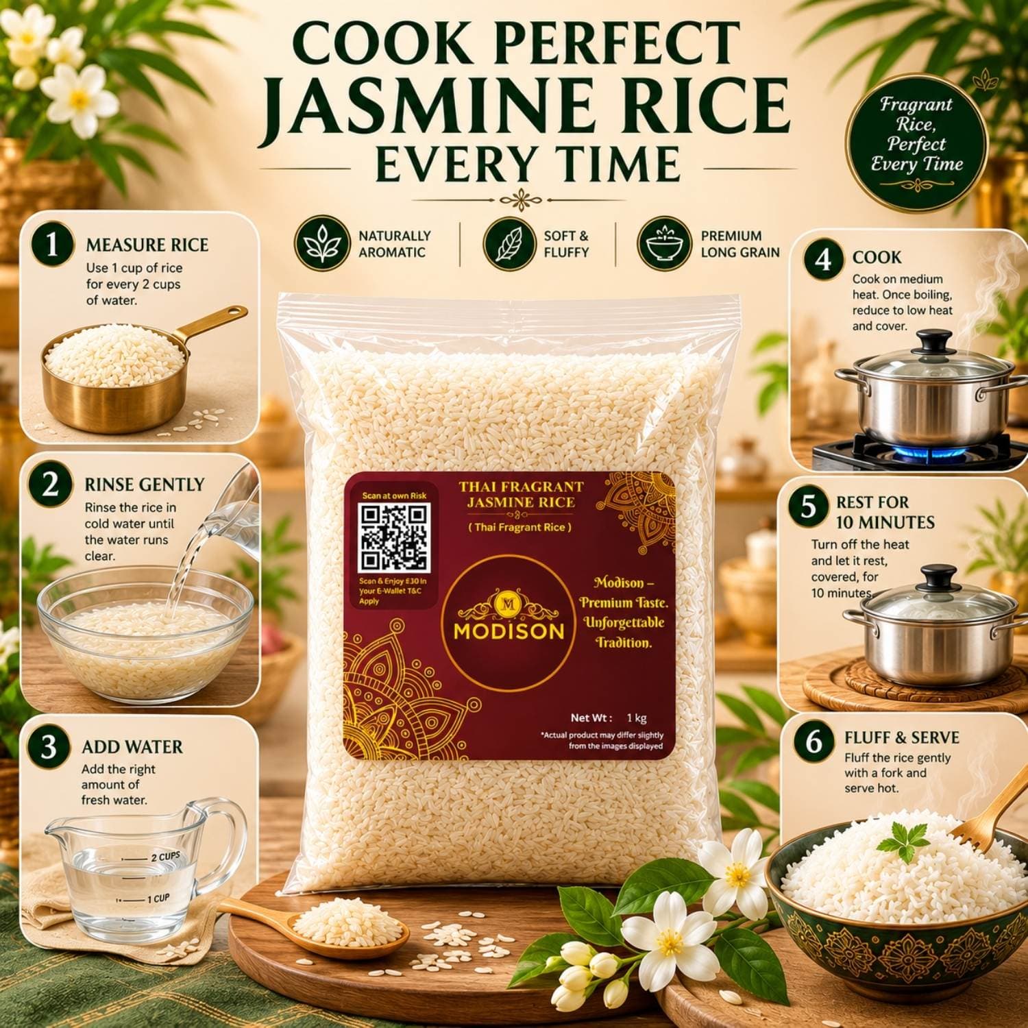 MODISON Thai Fragrant Jasmine Rice Long Grain Aromatic White Rice 5kg by Modison, view 2