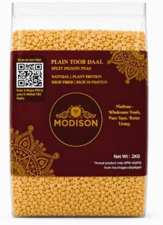 MODISON Plain Toor Daal Split Pigeon Peas High Fibre 2KG