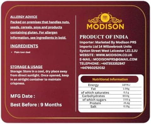 MODISON Plain Toor Daal Split Pigeon Peas High Fibre 2KG alternate image